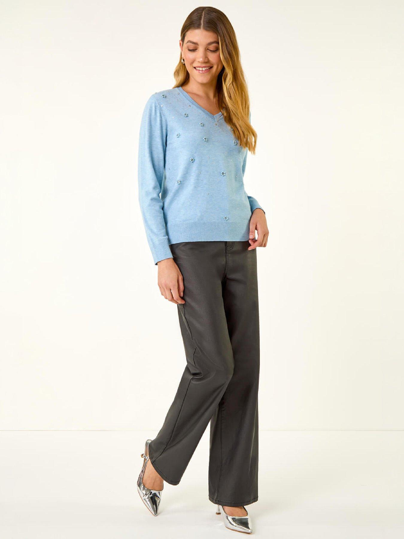 Image 4 of 4 of Roman V-neck Flower Hotfix Jumper
