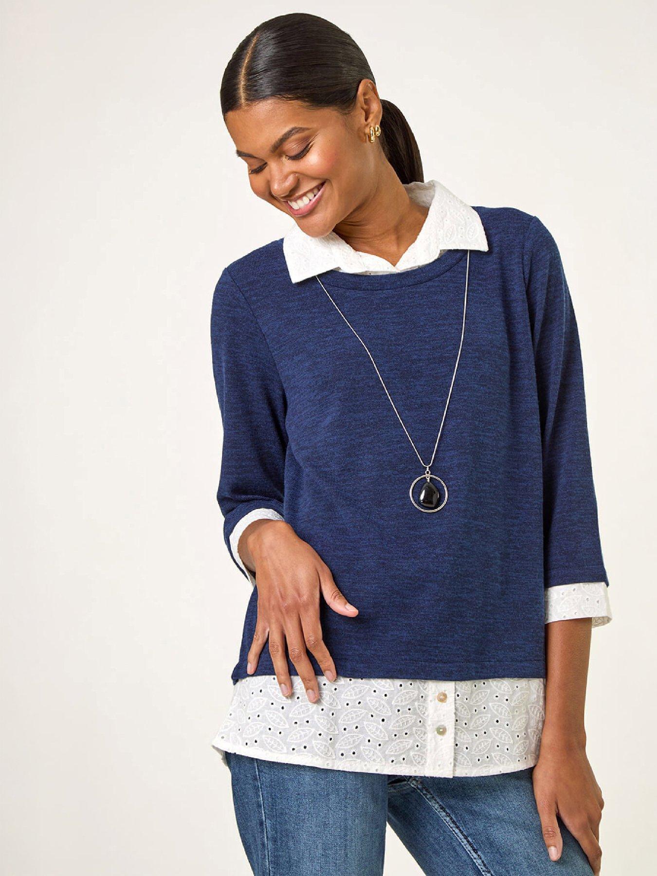 Image 1 of 4 of Roman Mock Broderie Shirt Contrast Top