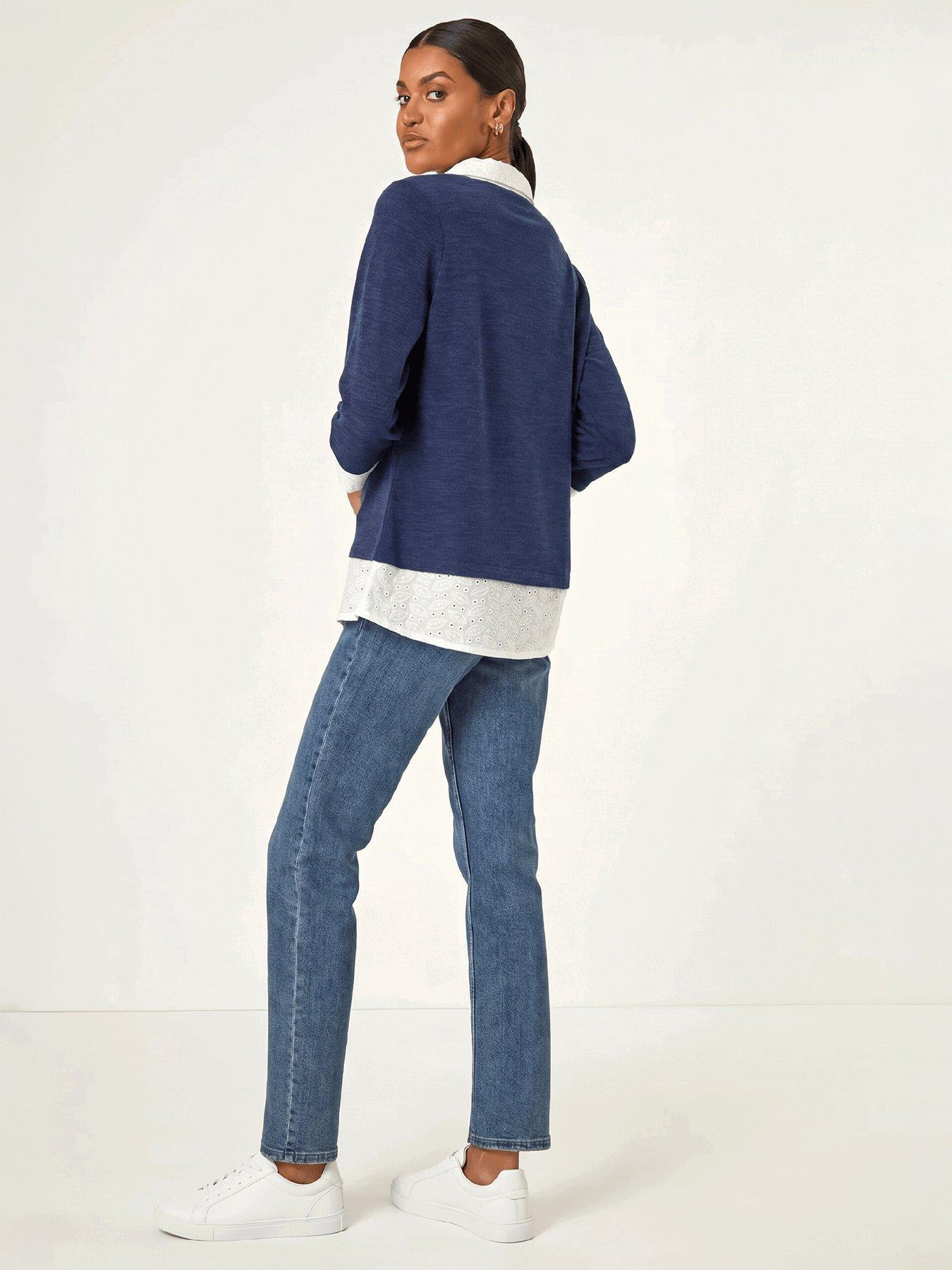 Image 2 of 4 of Roman Mock Broderie Shirt Contrast Top