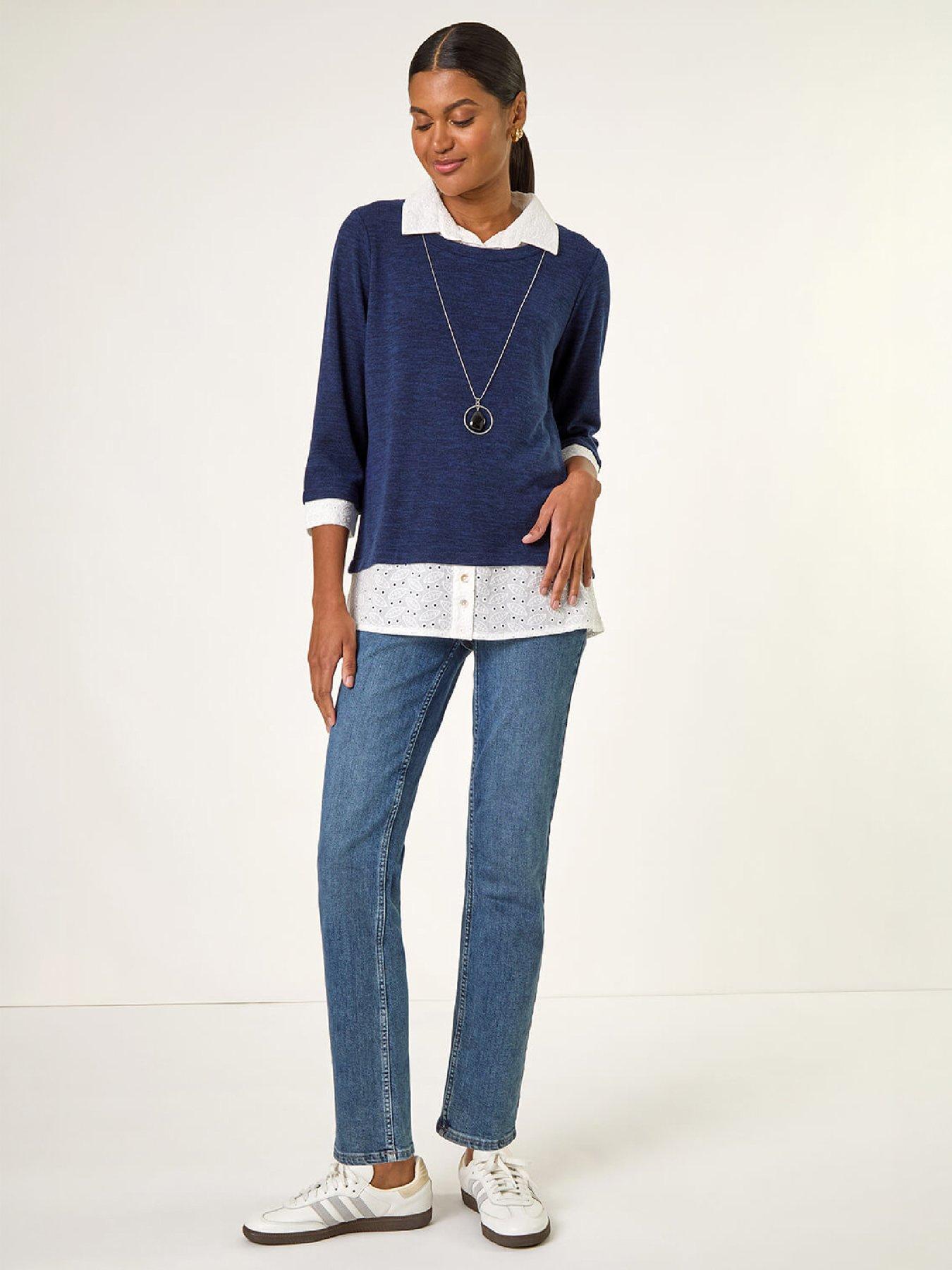 Image 3 of 4 of Roman Mock Broderie Shirt Contrast Top