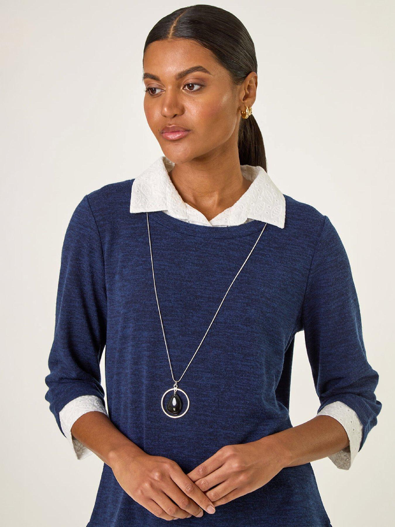Image 4 of 4 of Roman Mock Broderie Shirt Contrast Top