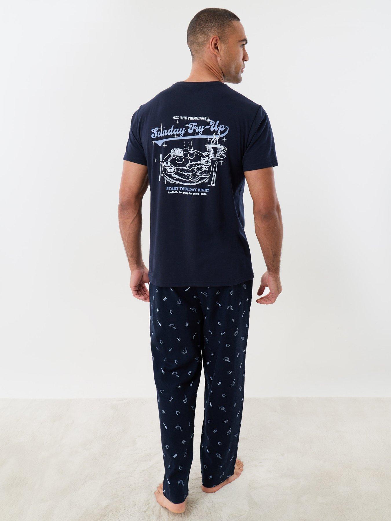 Image 1 of 5 of Threadbare Mens Breakfast Graphic Pyjama Set - Navy