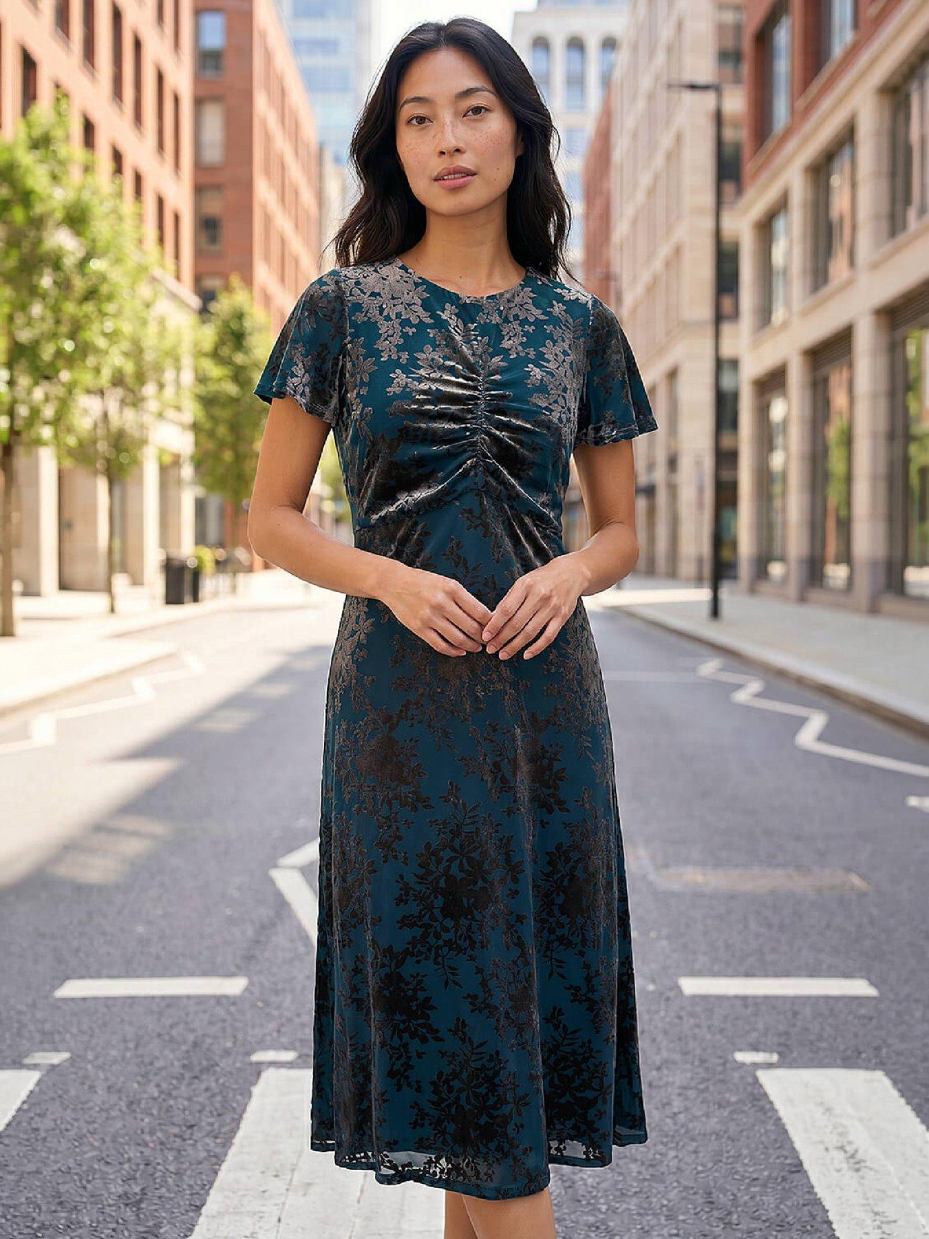 Image 4 of 4 of Roman Petite Devore Midi Dress