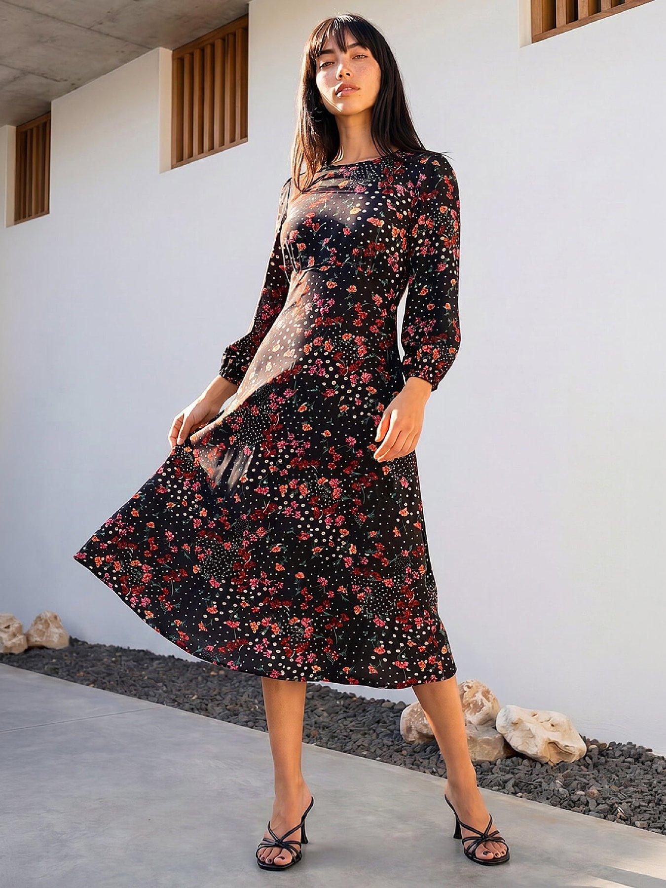 Image 1 of 4 of Roman Petite Floral Print Midi Dress