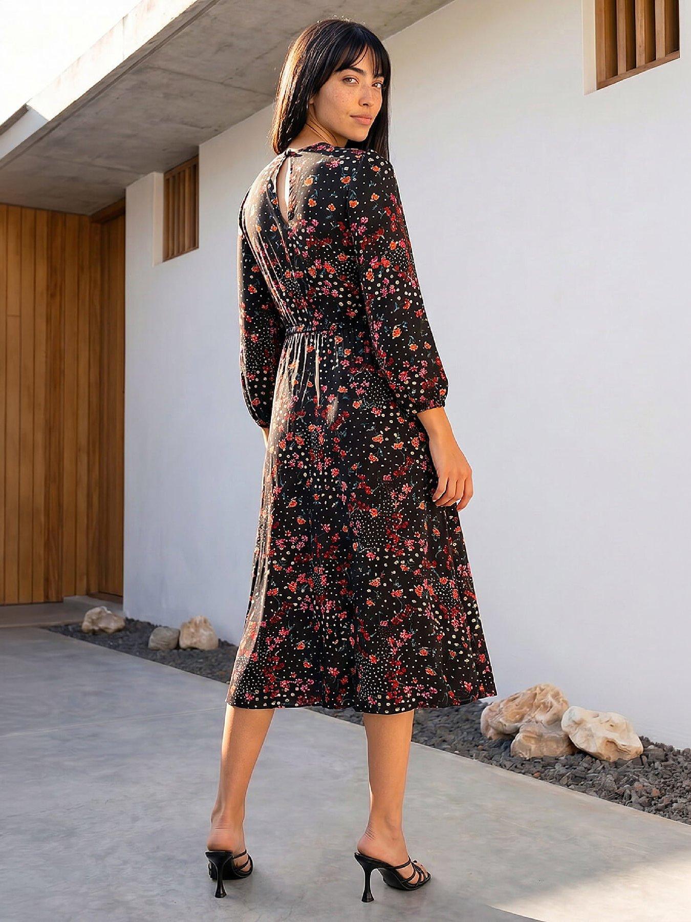 Image 3 of 4 of Roman Petite Floral Print Midi Dress