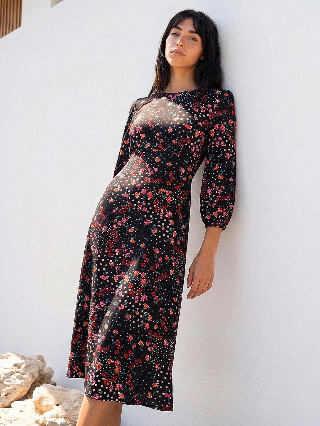 Image 4 of 4 of Roman Petite Floral Print Midi Dress