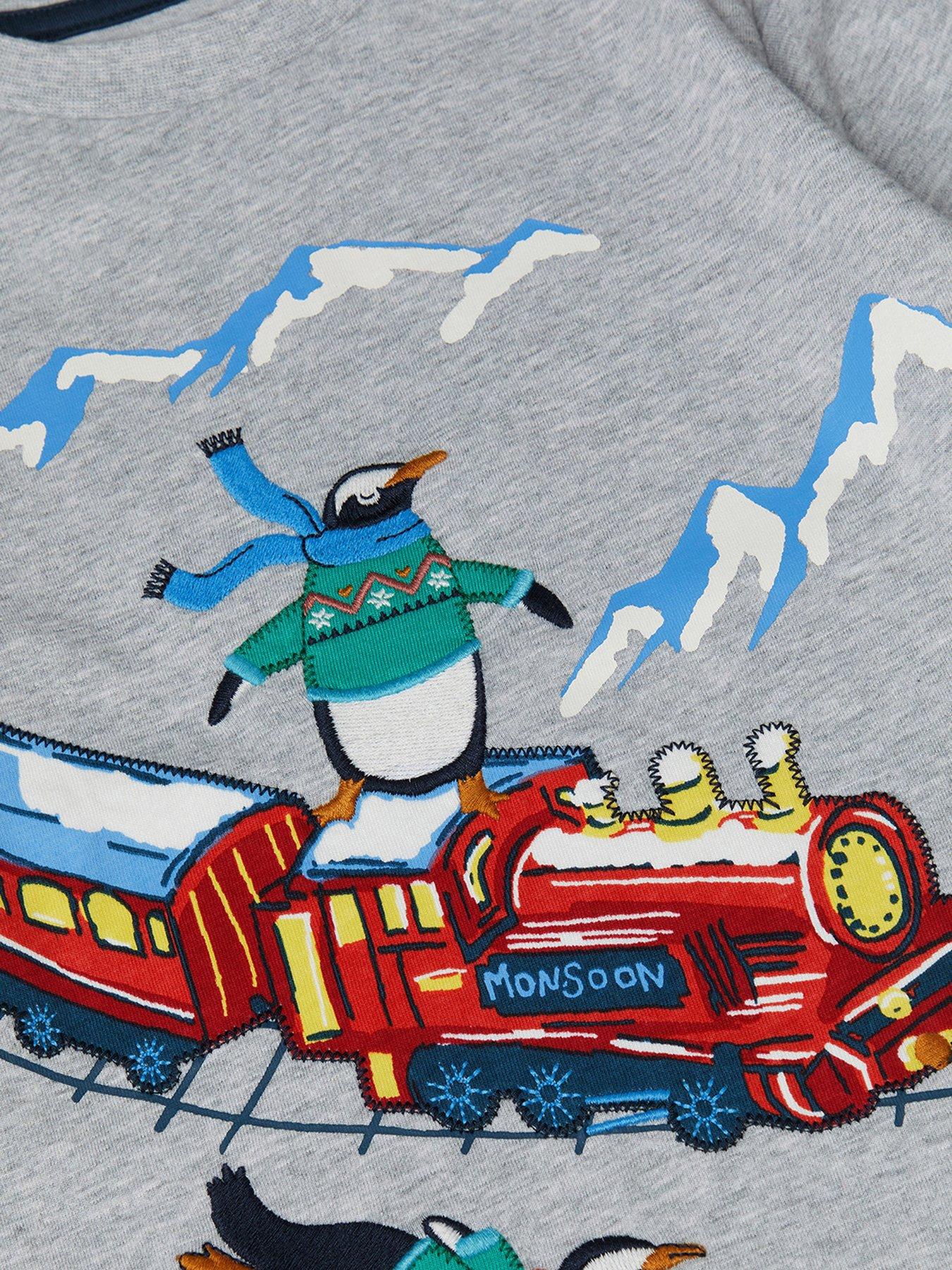 Image 3 of 3 of Monsoon Boys Christmas Train Layered Long Sleeve Top - Grey