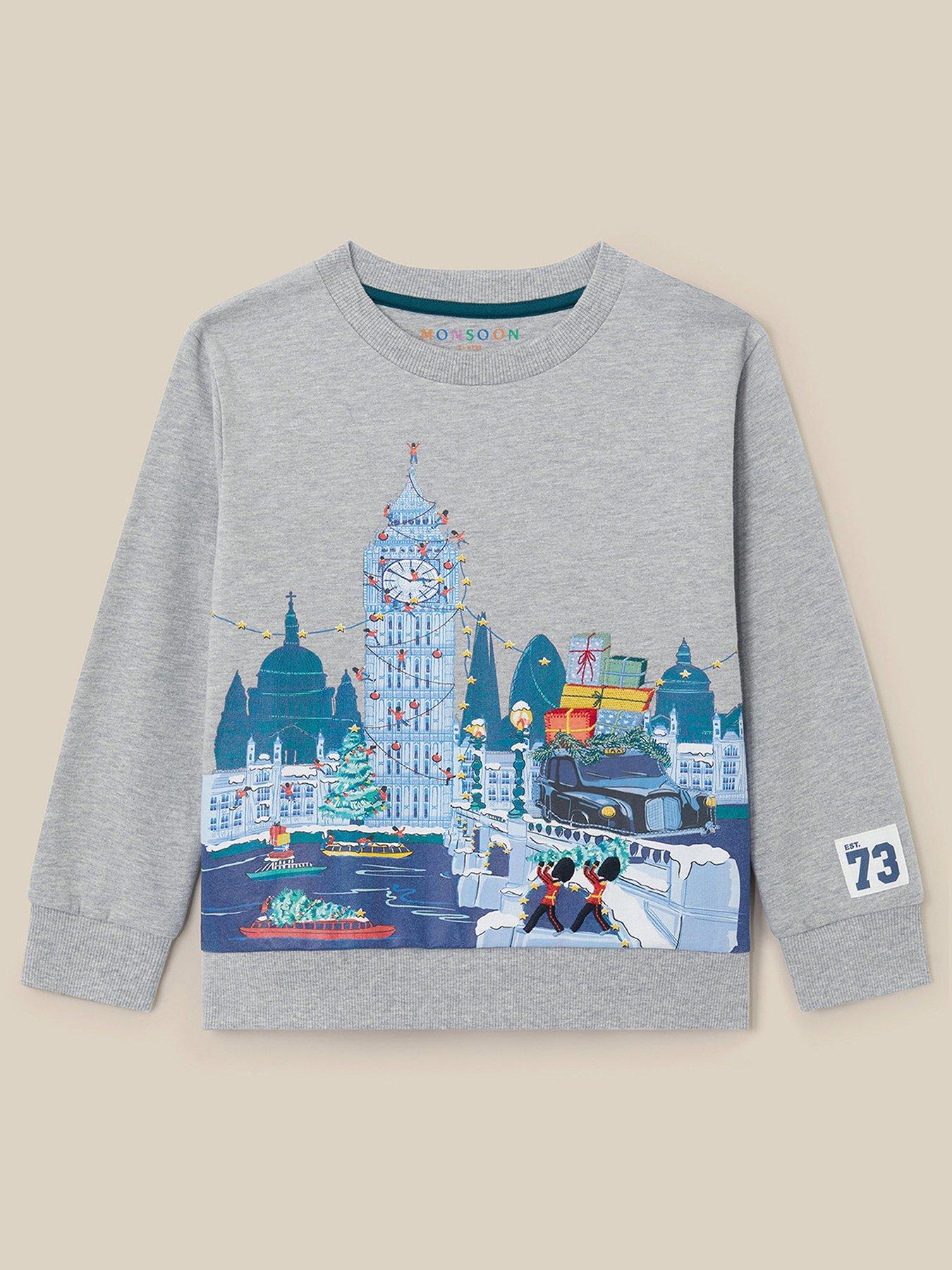Image 1 of 3 of Monsoon Boys London Scene Cotton-Blend Sweatshirt - Grey