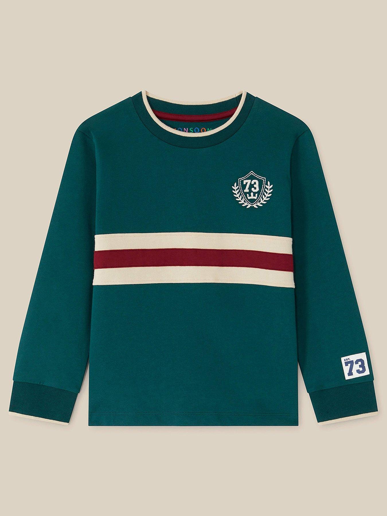 Image 1 of 3 of Monsoon Boys Rugby Stripe Crest Sweatshirt - Green
