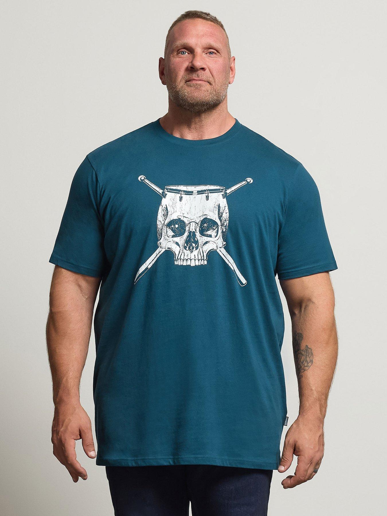 Image 1 of 4 of BadRhino Mens Extra Long Skull Graphic T-Shirt - Blue