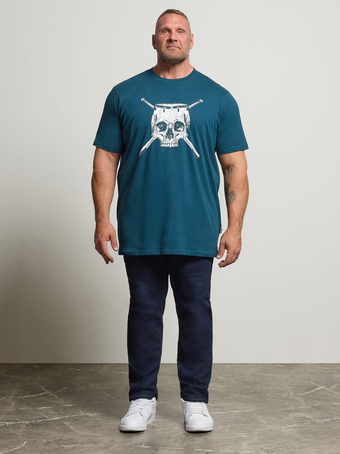 Image 3 of 4 of BadRhino Mens Extra Long Skull Graphic T-Shirt - Blue