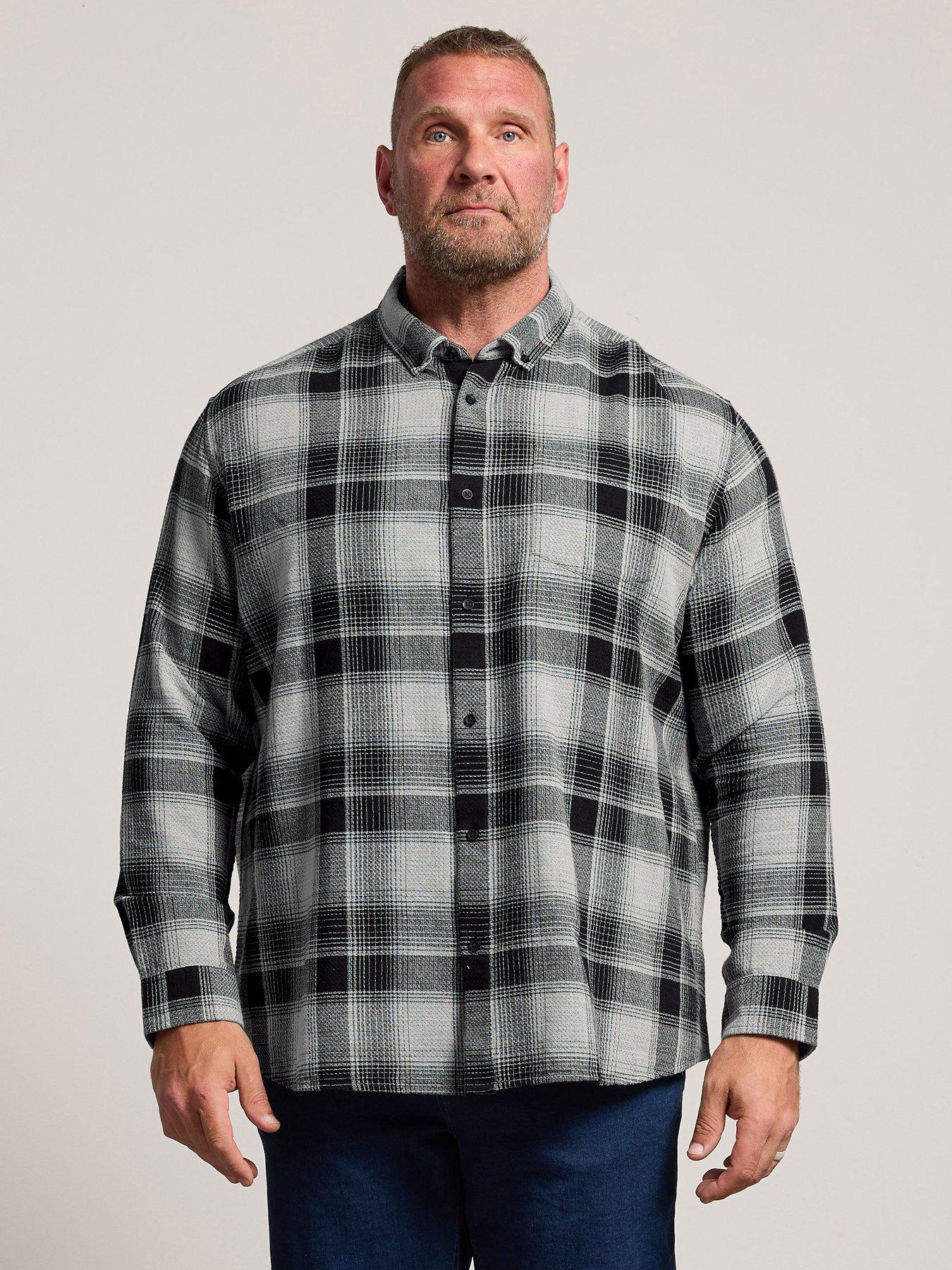 Image 1 of 4 of BadRhino Mens Check Button-Down Collar Long Sleeve Shirt - Black