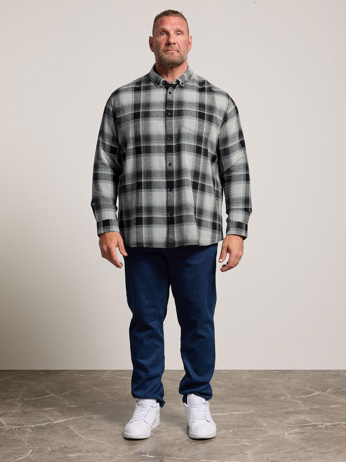 Image 3 of 4 of BadRhino Mens Check Button-Down Collar Long Sleeve Shirt - Black