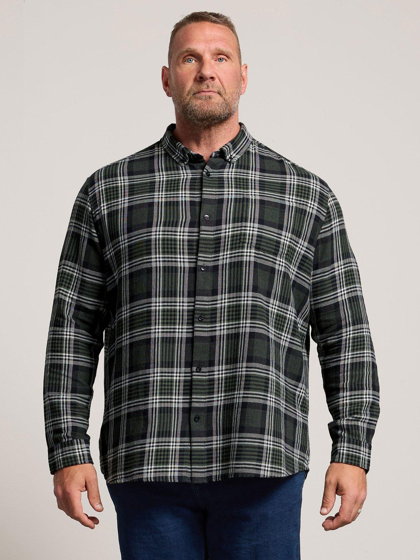 Image 1 of 4 of BadRhino Mens Big &amp; Tall Check Button-Through Long Sleeve Shirt - Green