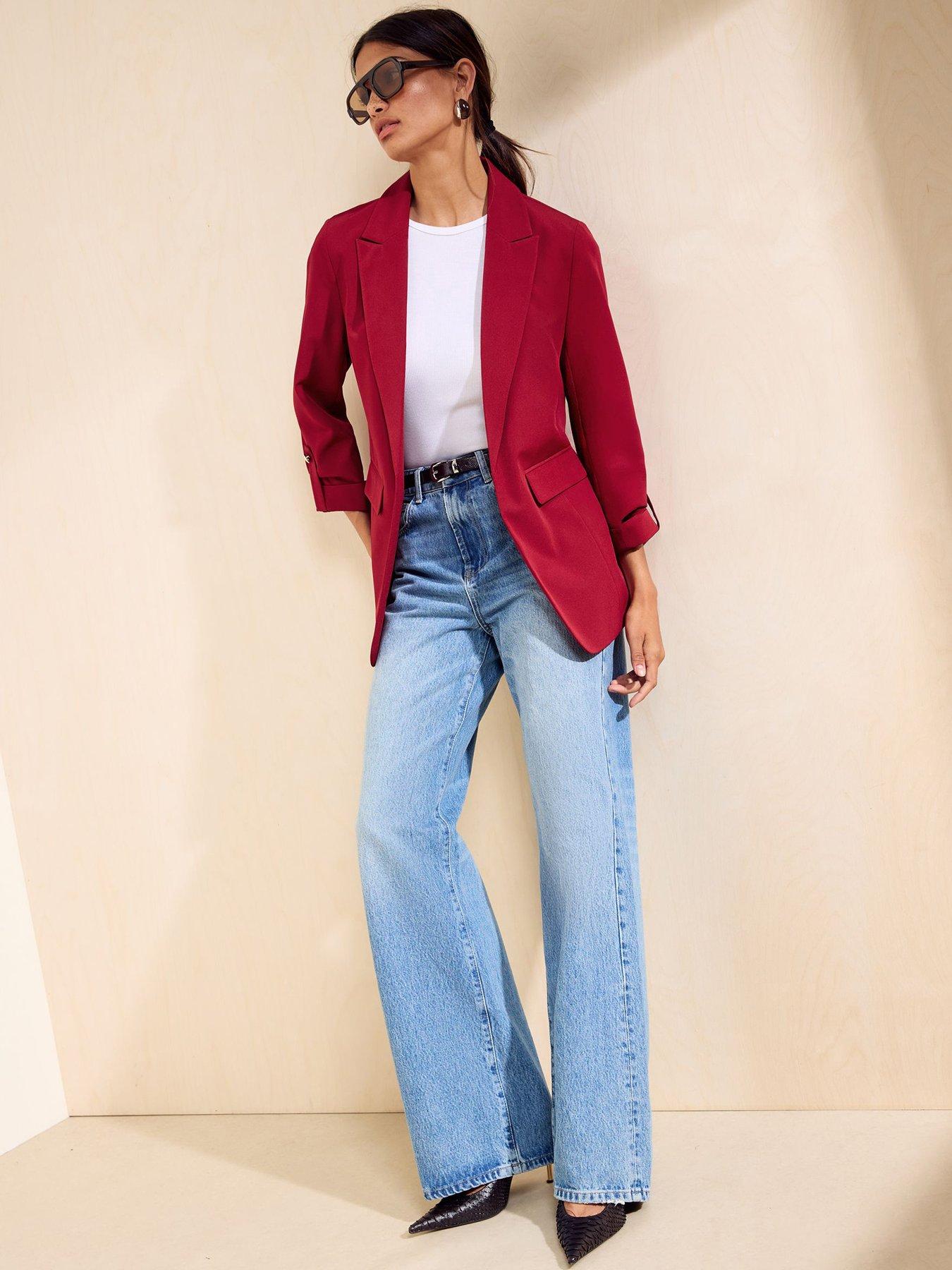 Image 1 of 5 of Friends Like These Womens Edge-to-Edge Regular Fit 3/4 Sleeve Blazer - Red