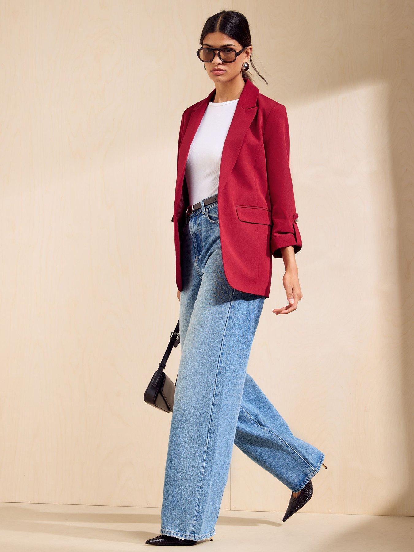 Image 3 of 5 of Friends Like These Womens Edge-to-Edge Regular Fit 3/4 Sleeve Blazer - Red