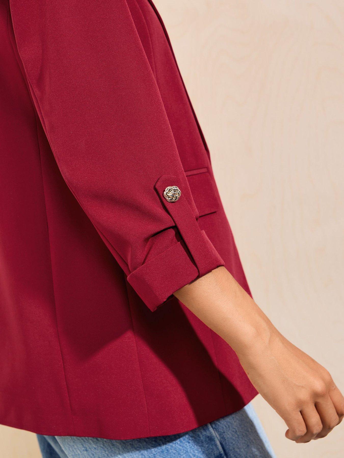 Image 4 of 5 of Friends Like These Womens Edge-to-Edge Regular Fit 3/4 Sleeve Blazer - Red