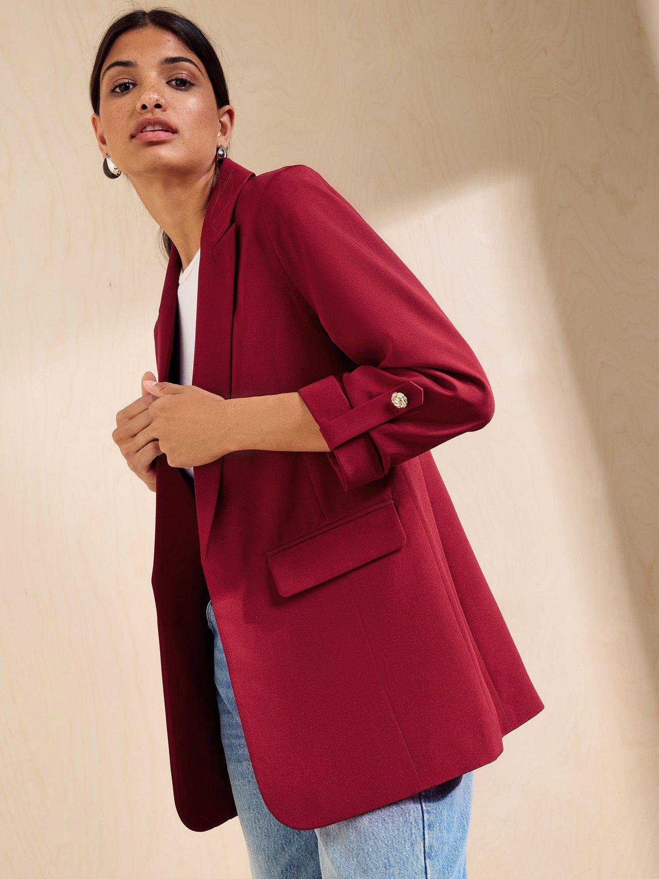 Image 5 of 5 of Friends Like These Womens Edge-to-Edge Regular Fit 3/4 Sleeve Blazer - Red