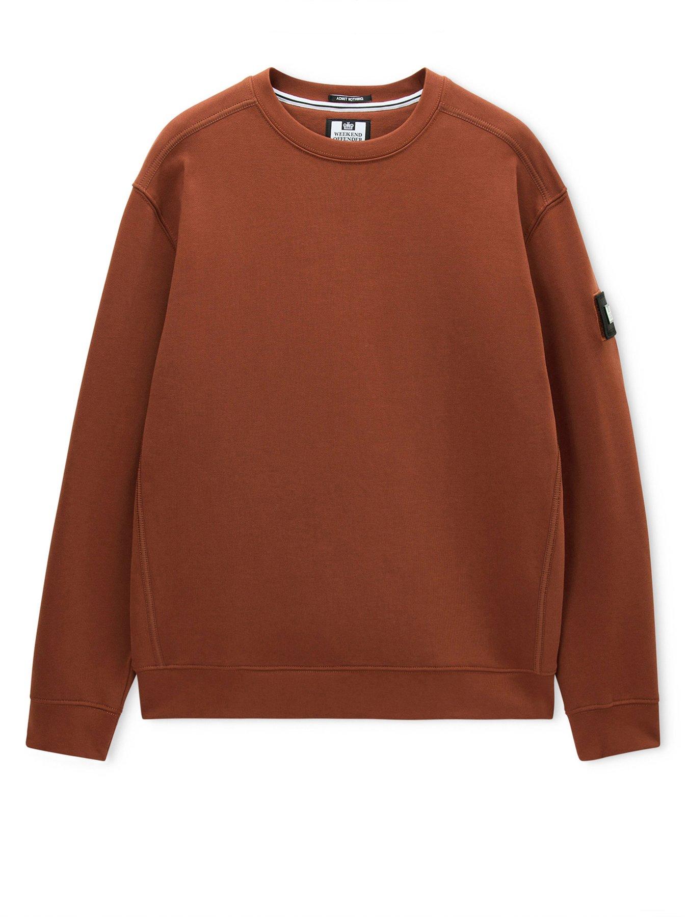 Image 4 of 6 of Weekend Offender Mens Thunder Ribbed Trims Cotton Sweatshirt - Brown