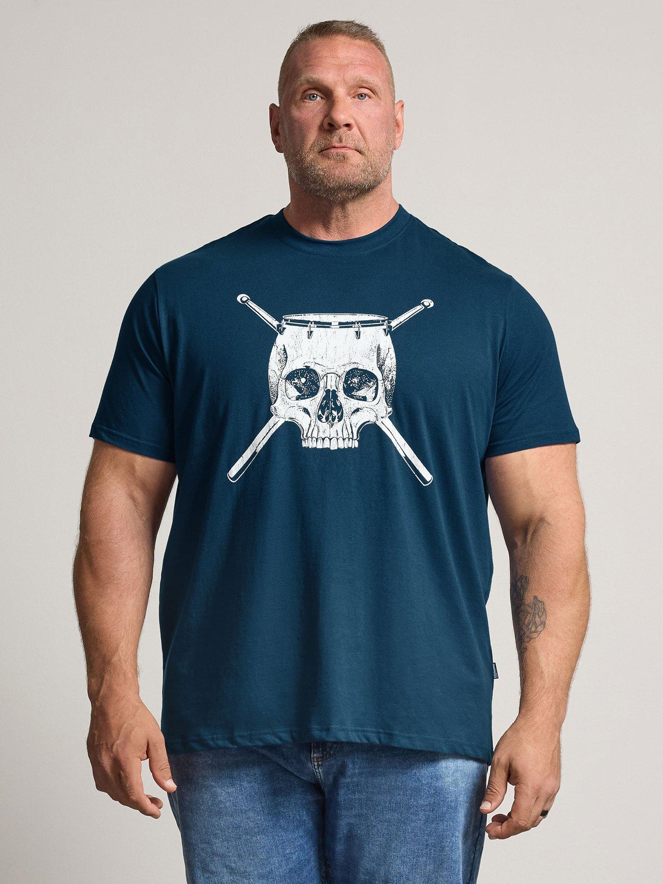 Image 1 of 4 of BadRhino Mens Skull Graphic Crew Neck T-Shirt - Blue