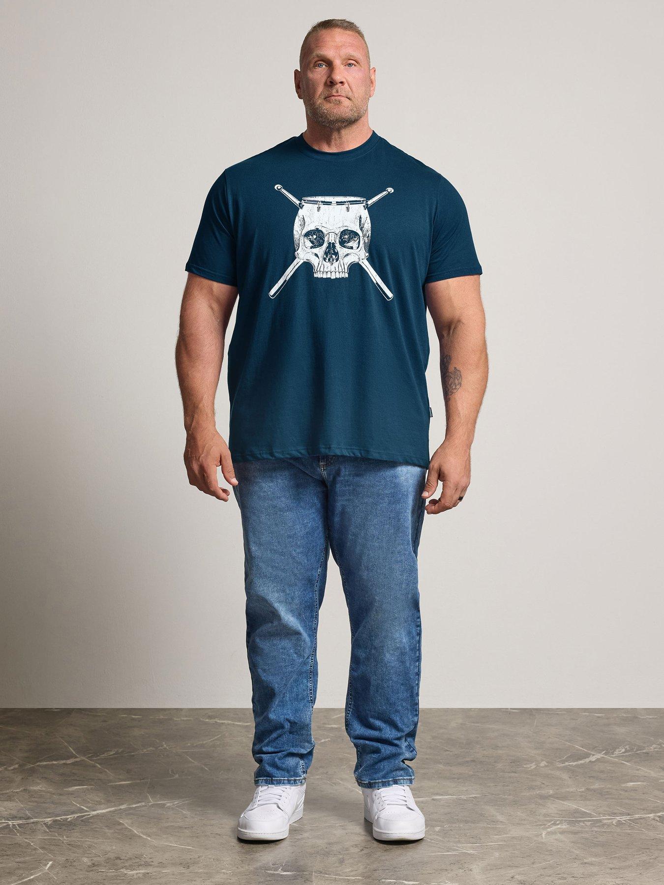 Image 3 of 4 of BadRhino Mens Skull Graphic Crew Neck T-Shirt - Blue
