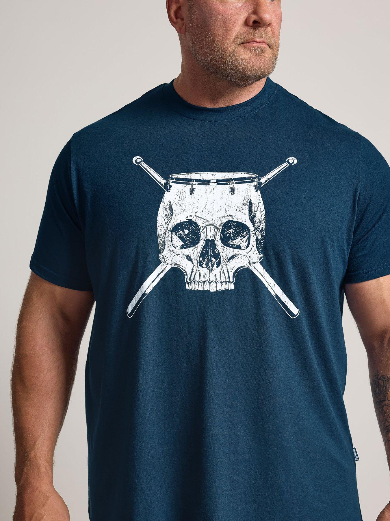 Image 4 of 4 of BadRhino Mens Skull Graphic Crew Neck T-Shirt - Blue