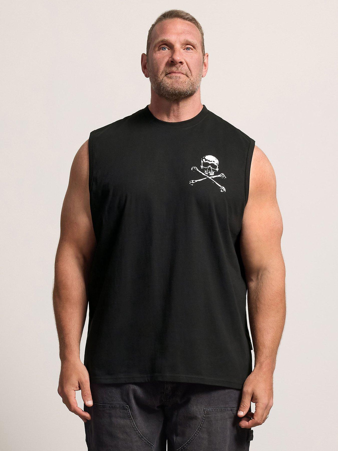 BadRhino Mens Skull  &  Crossbones Graphic Muscle Vest - Black