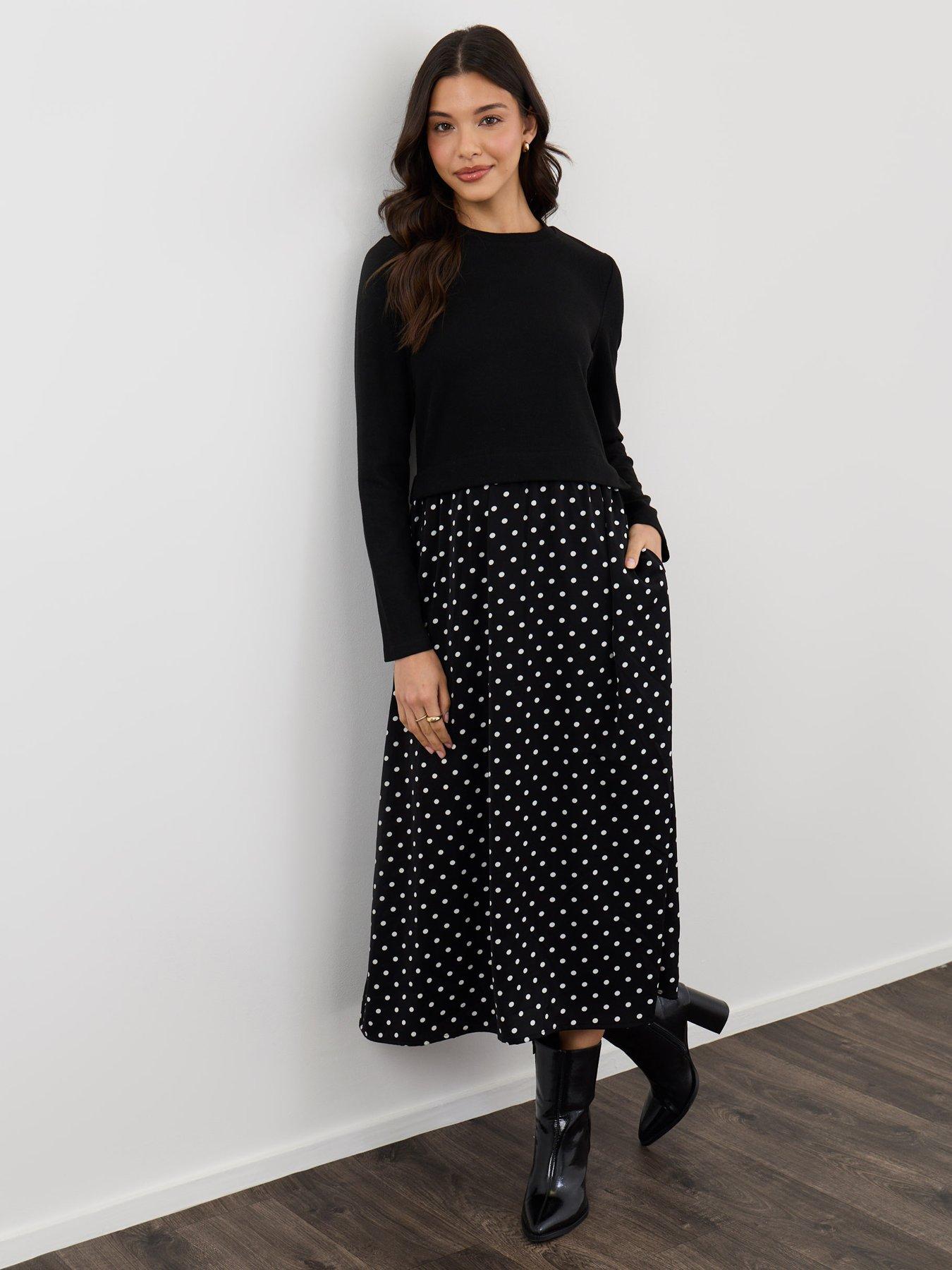 Image 1 of 4 of Threadbare Womens 2-in-1 Long Sleeve Maxi Dress - Black