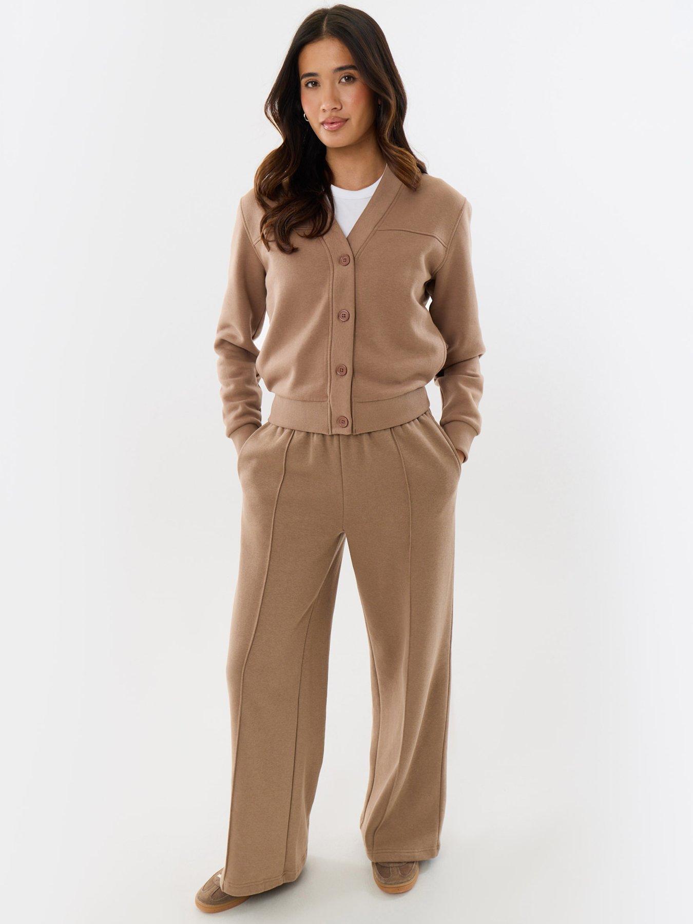 Image 1 of 4 of Threadbare Cardigan & Jogger Sweat Set In Mink Brown