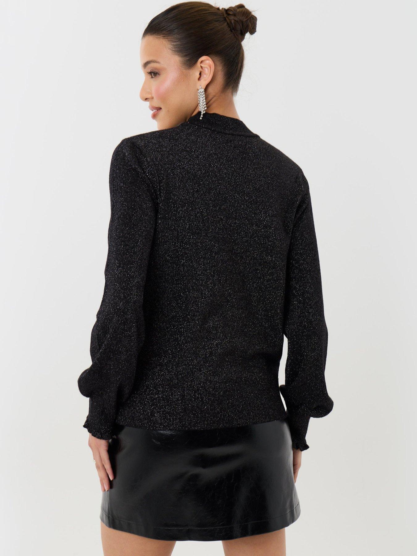 Image 3 of 4 of Threadbare Ladies Jolly Lurex Ruffle Neck Jumper - Black