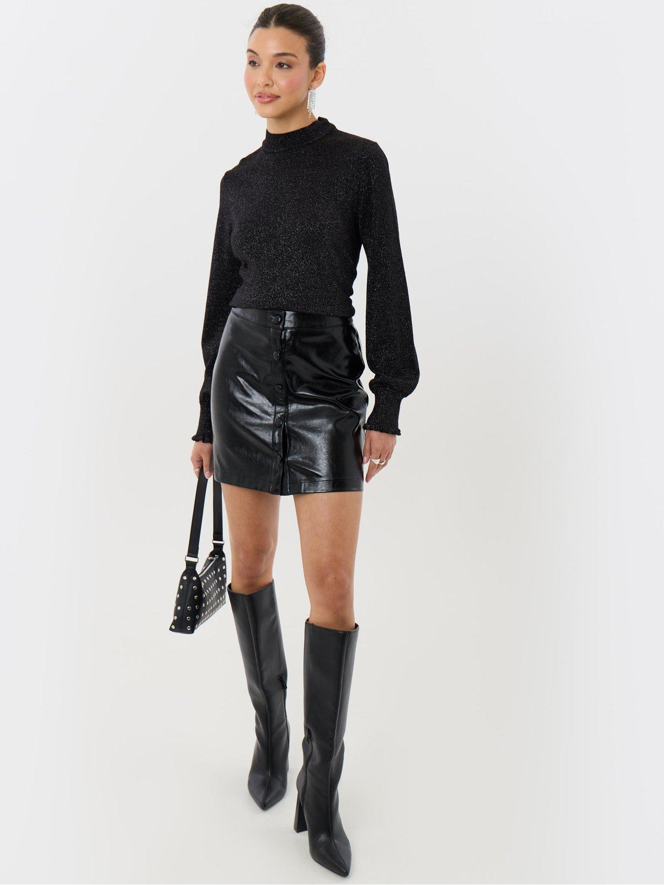 Image 4 of 4 of Threadbare Ladies Jolly Lurex Ruffle Neck Jumper - Black