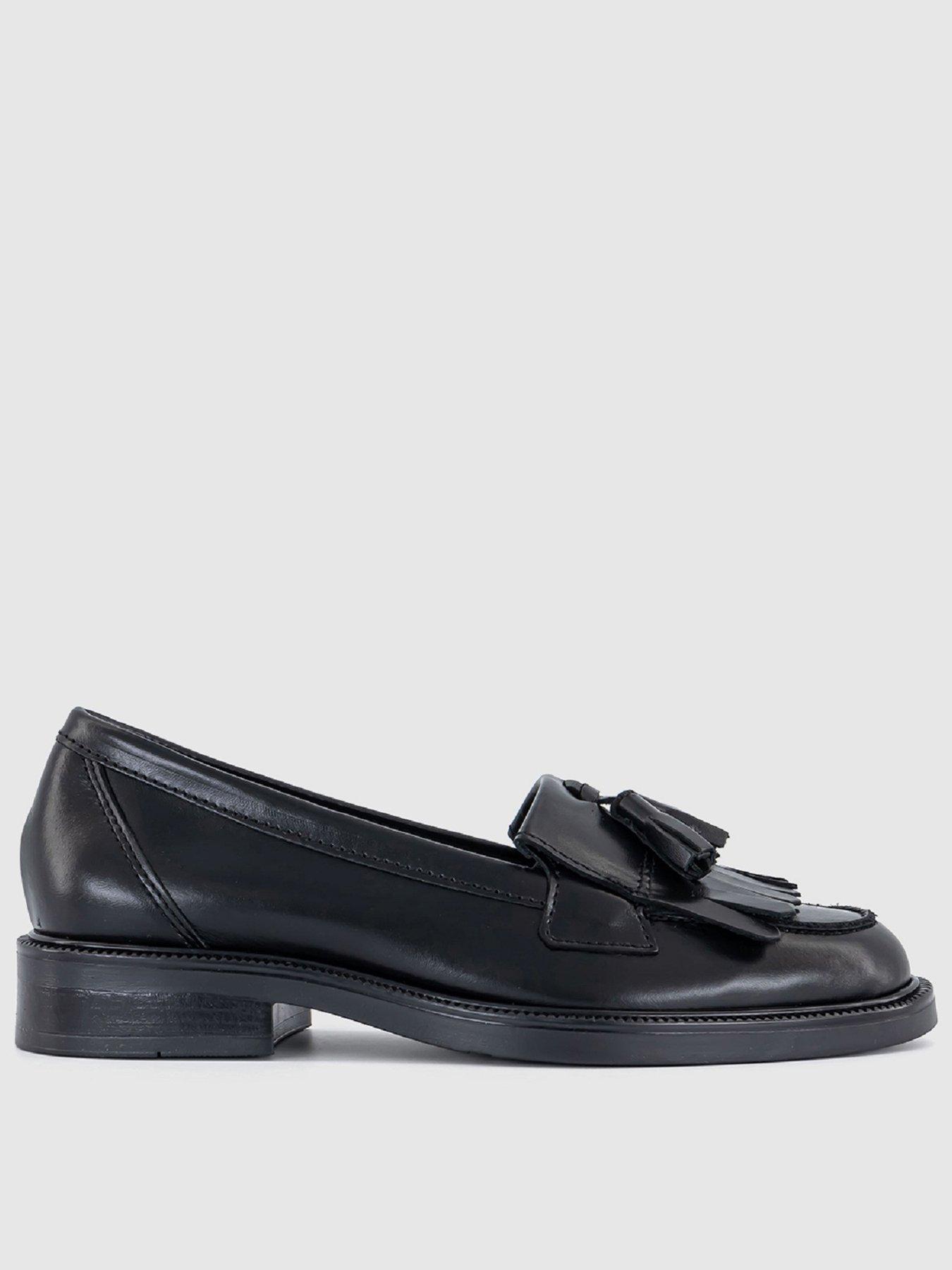OFFICE Fizzy Tassel Fringe Square Toe Leather Loafers - Black
