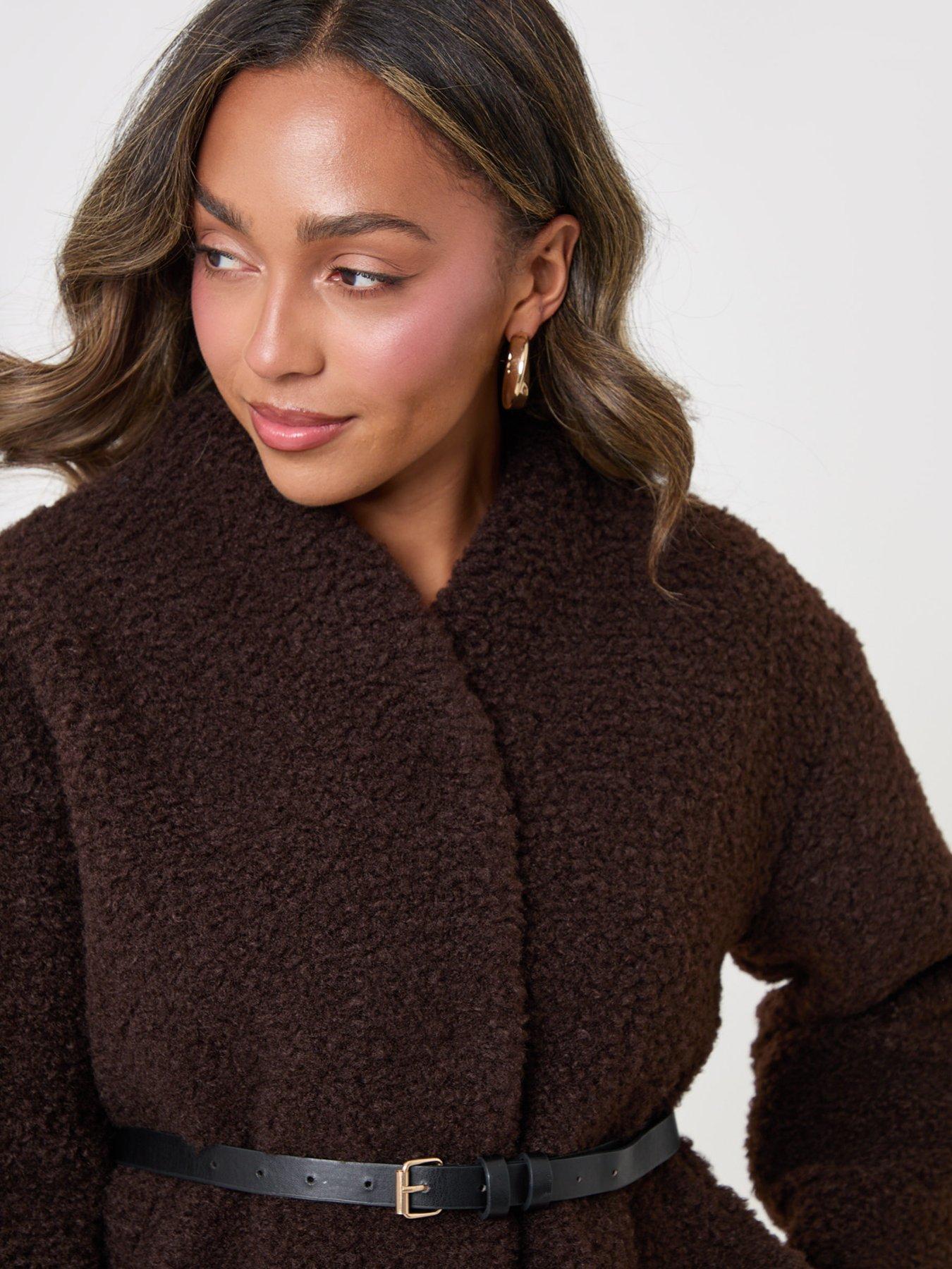 Image 4 of 4 of Threadbare Borg Belted Wrap Jacket In Chocolate Brown