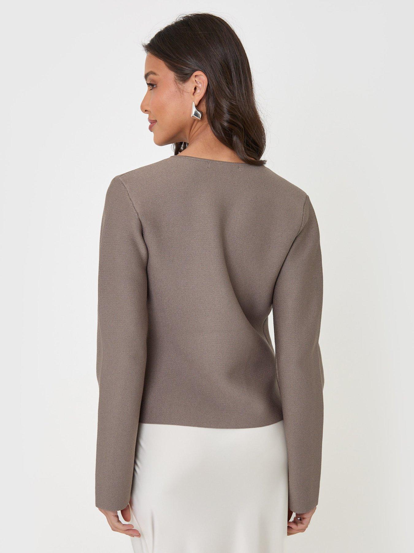 Image 2 of 4 of Threadbare Womens Cross-Front V Neck Statement Button Cardigan - Mink Brown