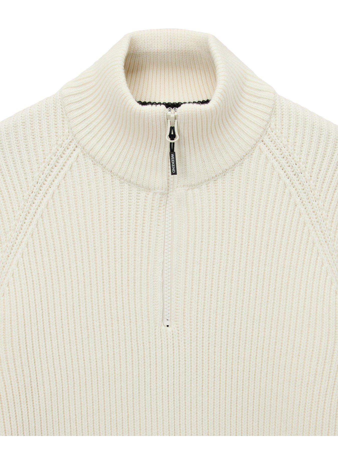 Image 6 of 7 of Weekend Offender Weekend Offender Snetterton 1/4 Zip Knitted Jumper - Cream