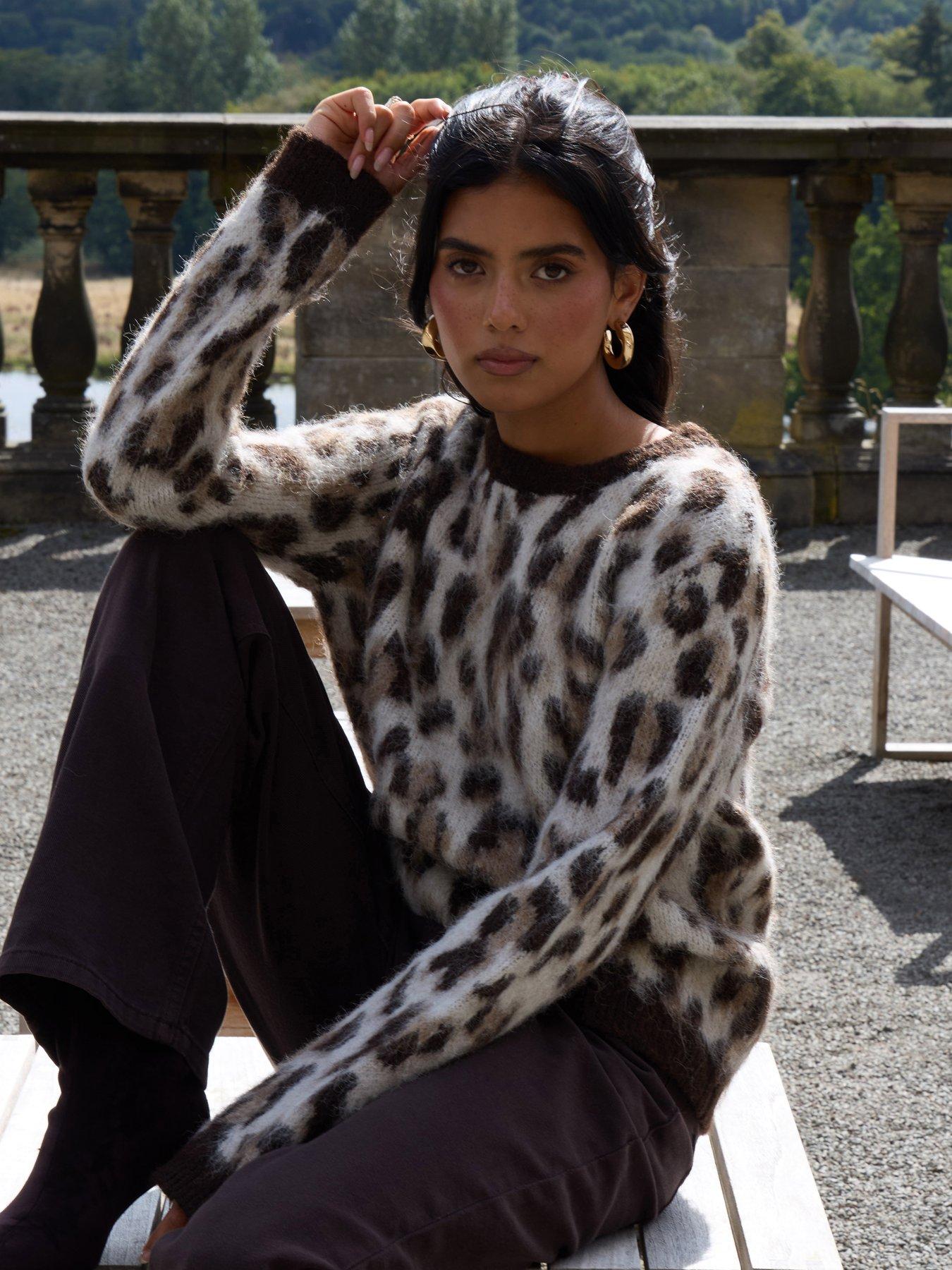 Image 1 of 4 of Threadbare Brushed Knit Crew Neck Jumper In Leopard Print
