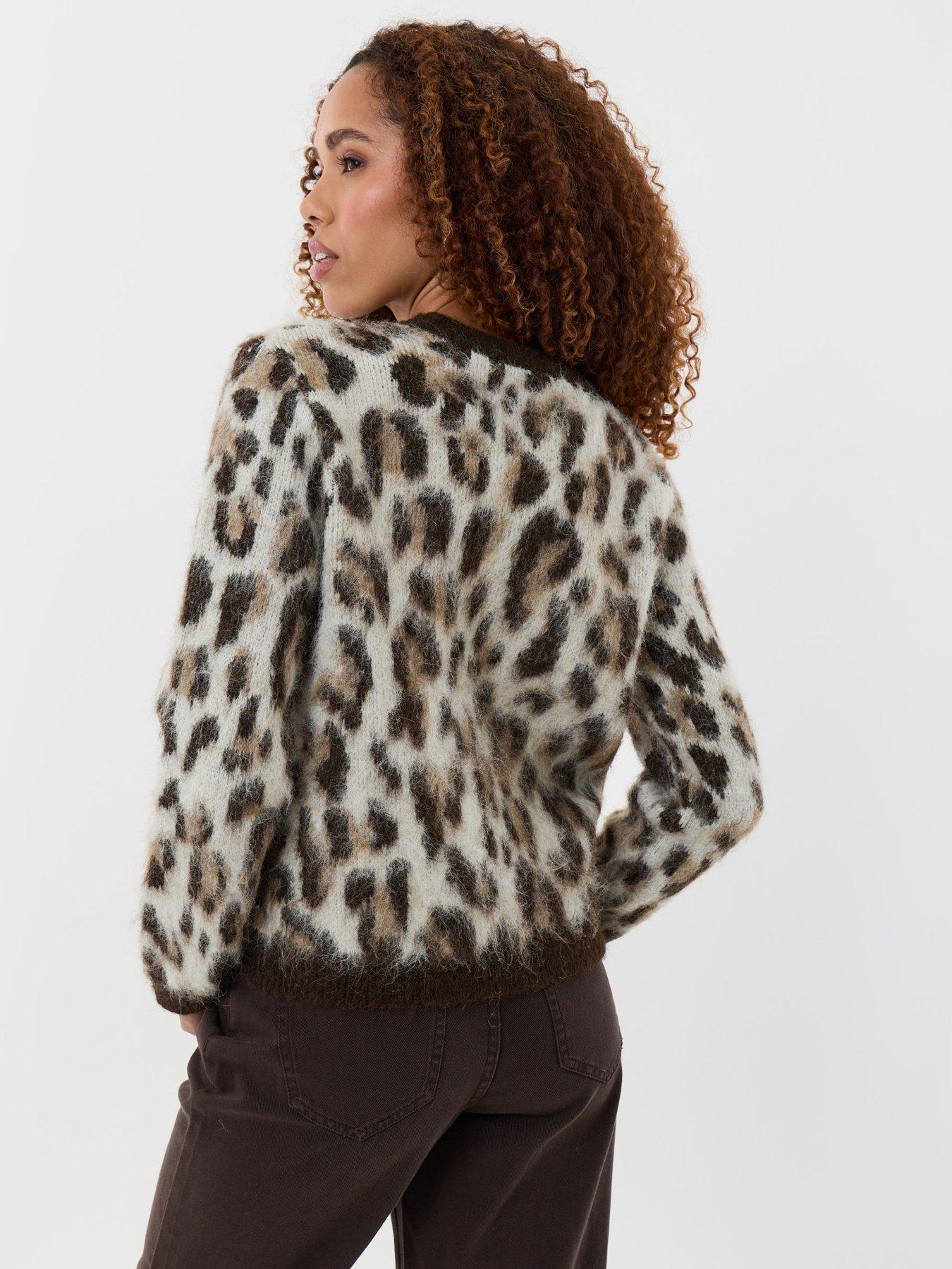 Image 2 of 4 of Threadbare Brushed Knit Crew Neck Jumper In Leopard Print