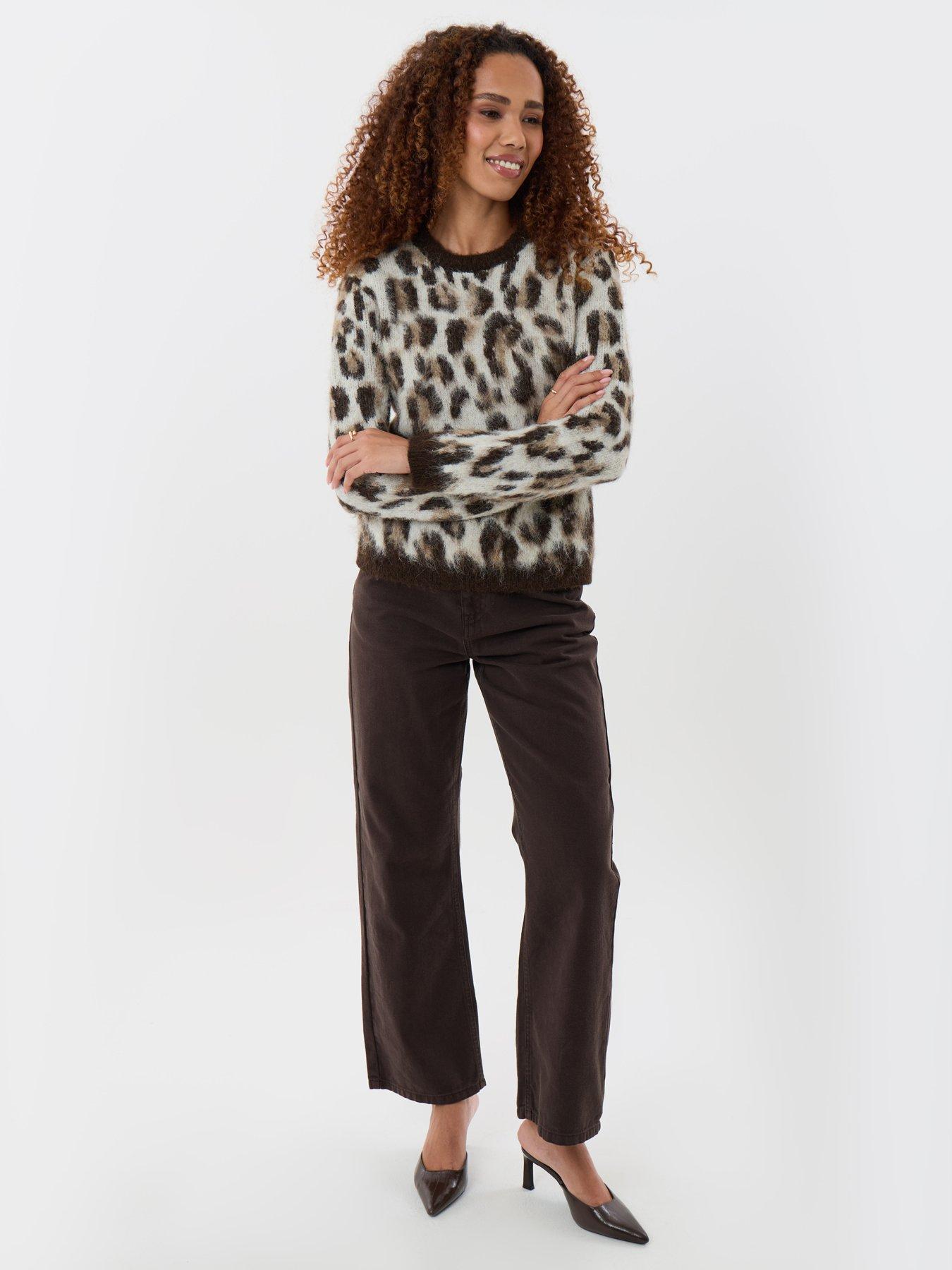 Image 3 of 4 of Threadbare Brushed Knit Crew Neck Jumper In Leopard Print