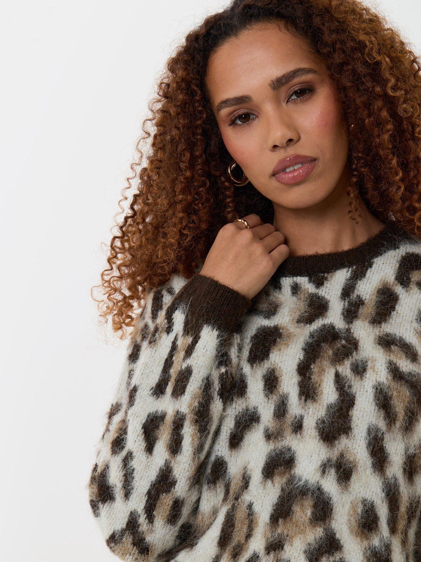 Image 4 of 4 of Threadbare Brushed Knit Crew Neck Jumper In Leopard Print