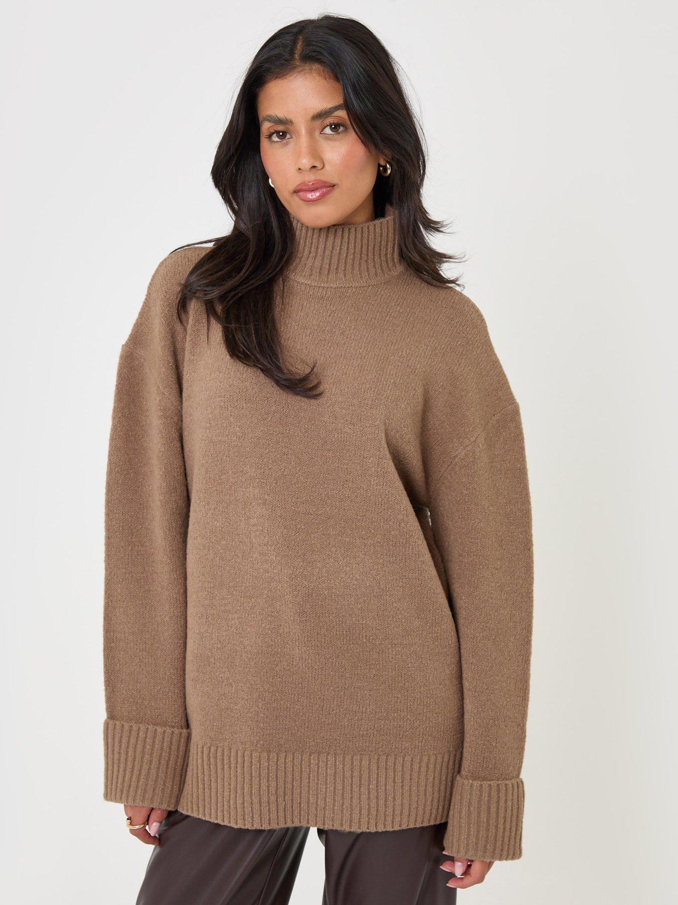 Image 1 of 4 of Threadbare Relaxed Fit Funnel Neck Jumper In Beige