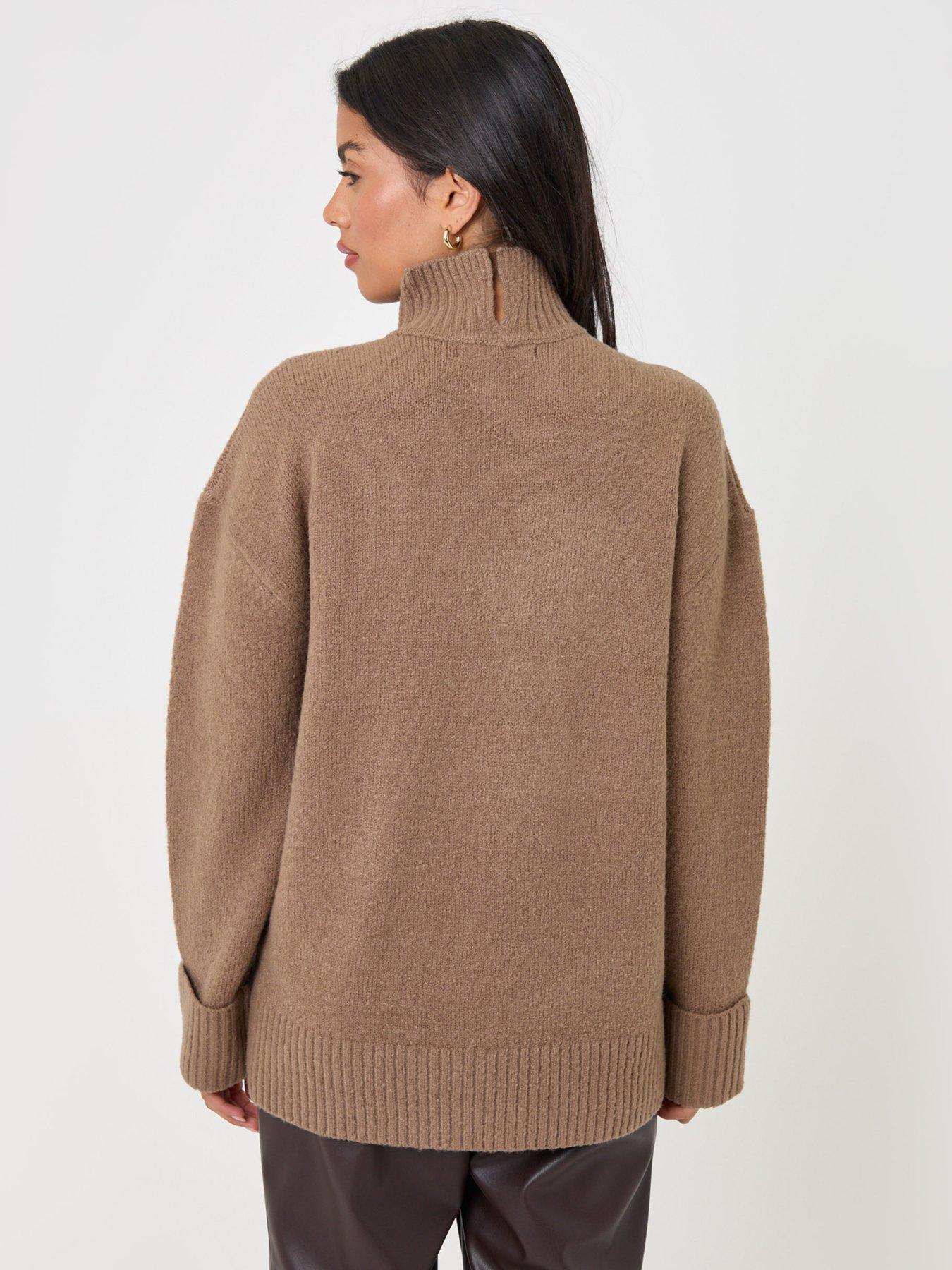 Image 2 of 4 of Threadbare Relaxed Fit Funnel Neck Jumper In Beige