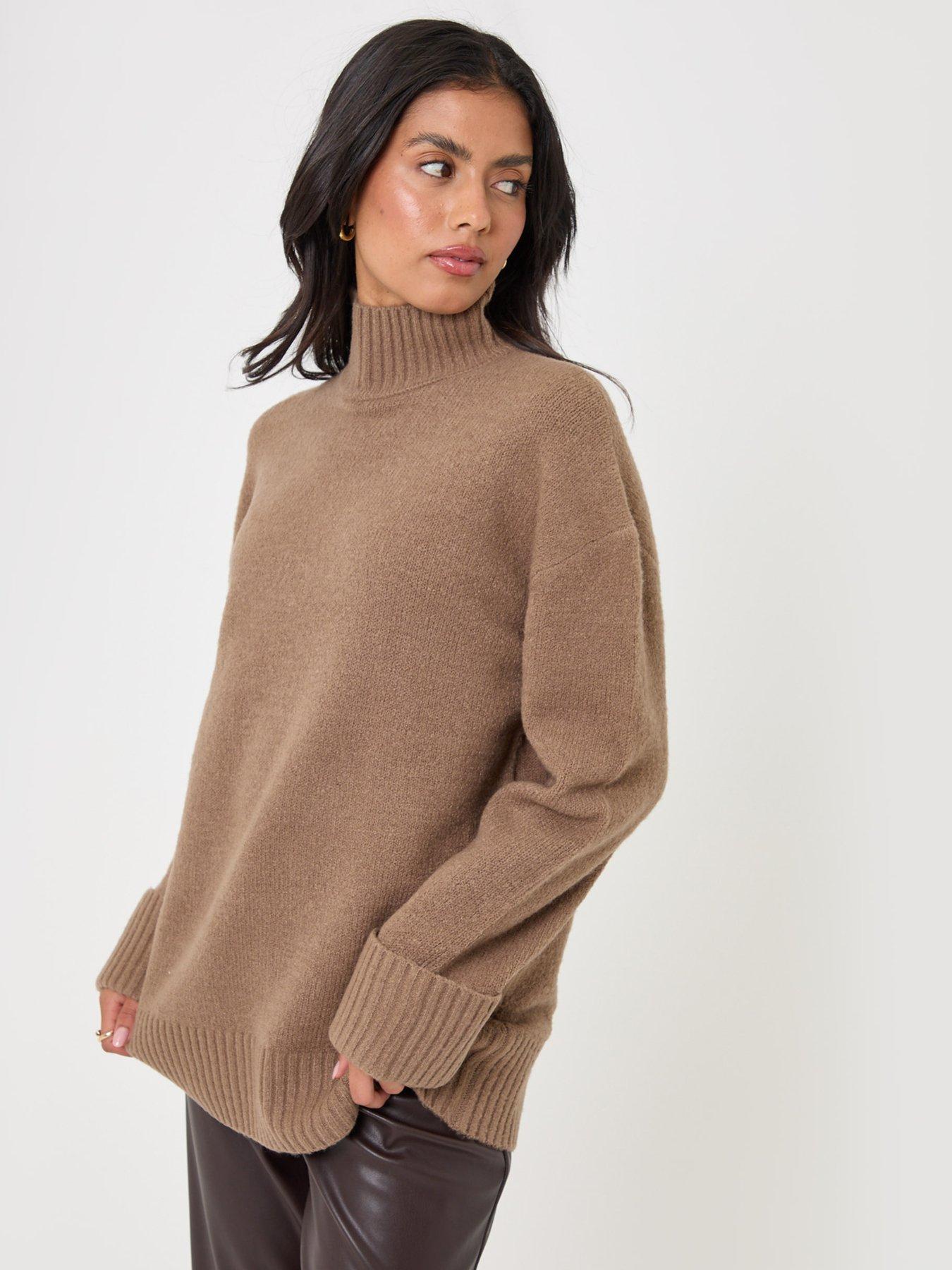 Image 3 of 4 of Threadbare Relaxed Fit Funnel Neck Jumper In Beige