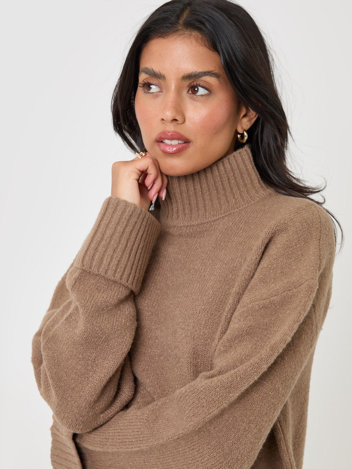 Image 4 of 4 of Threadbare Relaxed Fit Funnel Neck Jumper In Beige