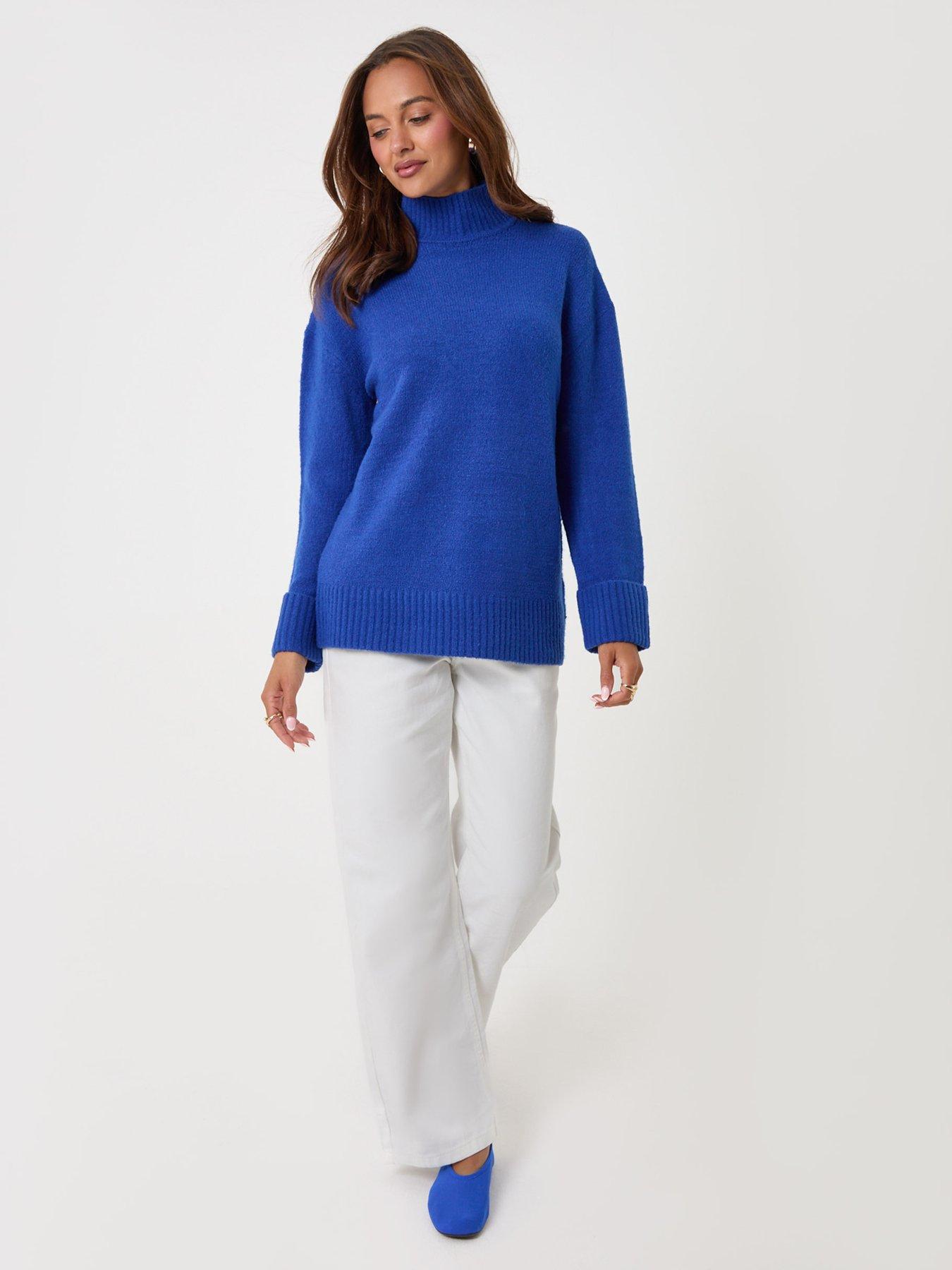 Image 3 of 4 of Threadbare Relaxed Fit Funnel Neck Jumper In Blue