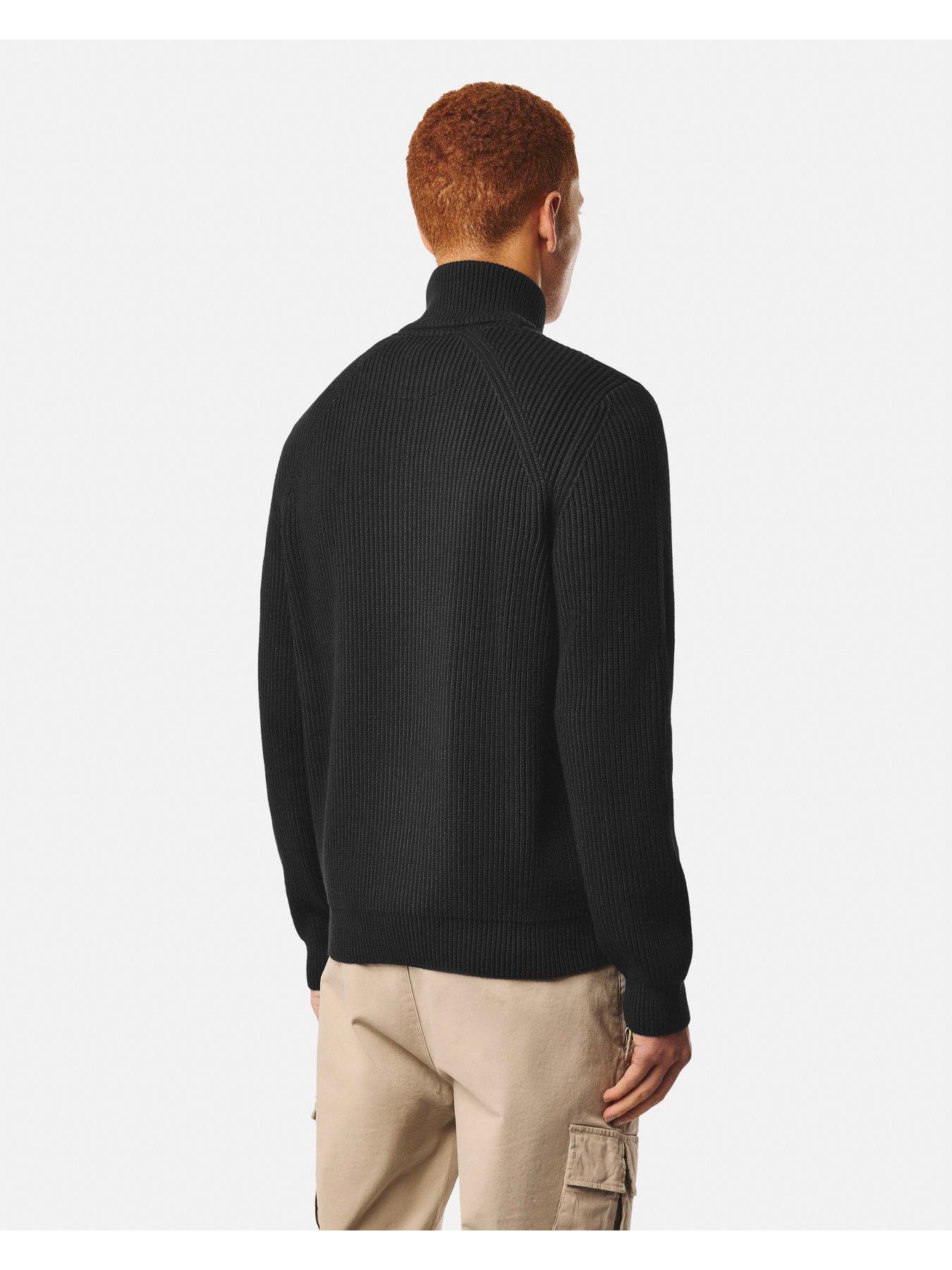 Image 4 of 7 of Weekend Offender Mens Quarter Zip Ribbed Knit Jumper - Black