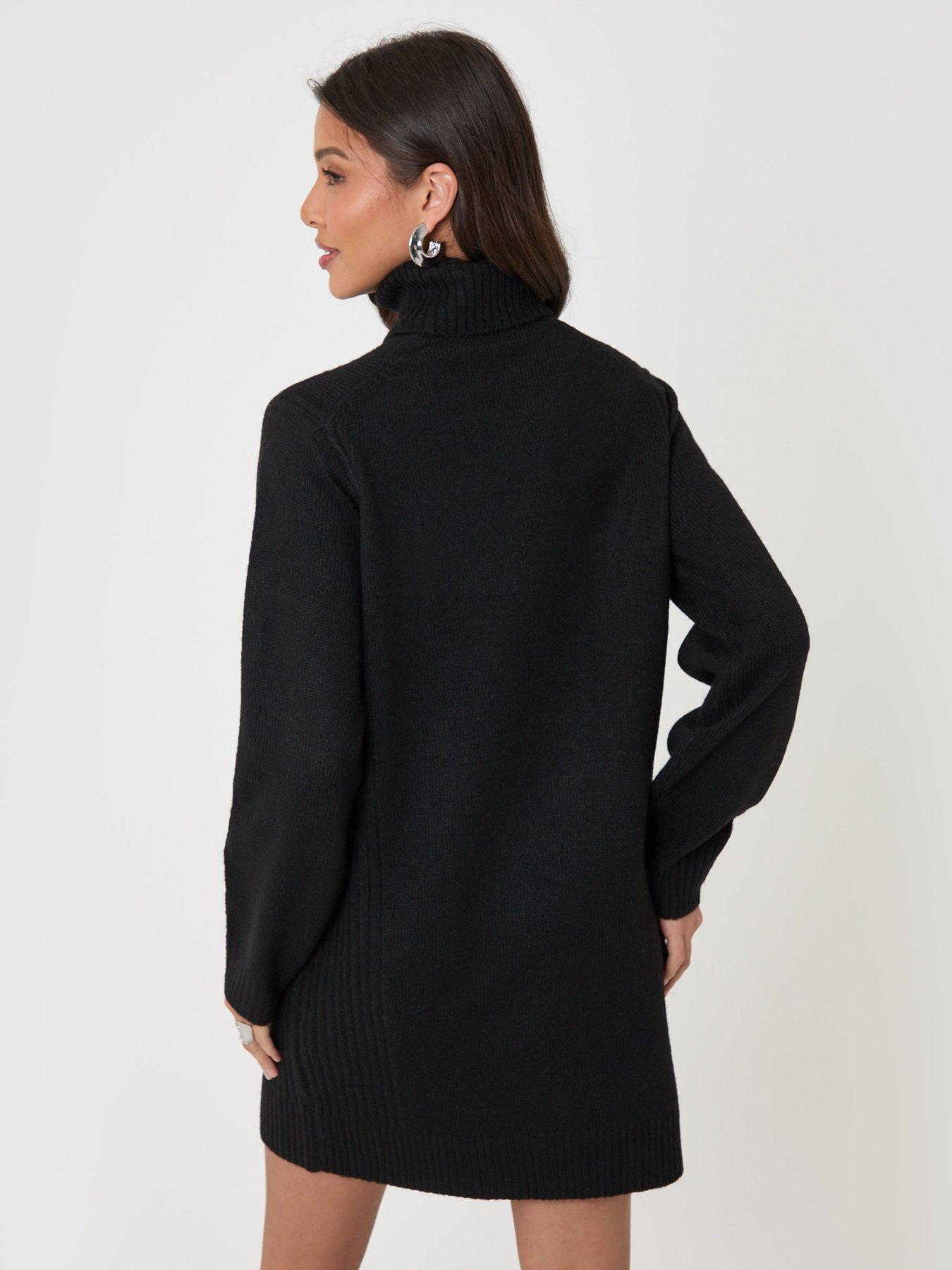 Image 2 of 4 of Threadbare Turtle Neck Mini Jumper Dress In Black
