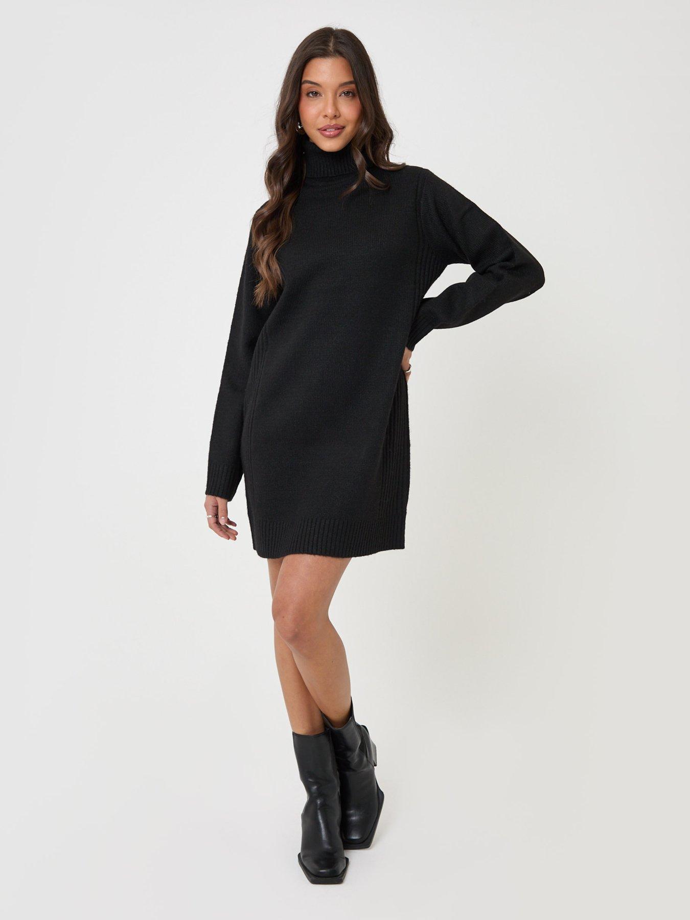 Image 3 of 4 of Threadbare Turtle Neck Mini Jumper Dress In Black
