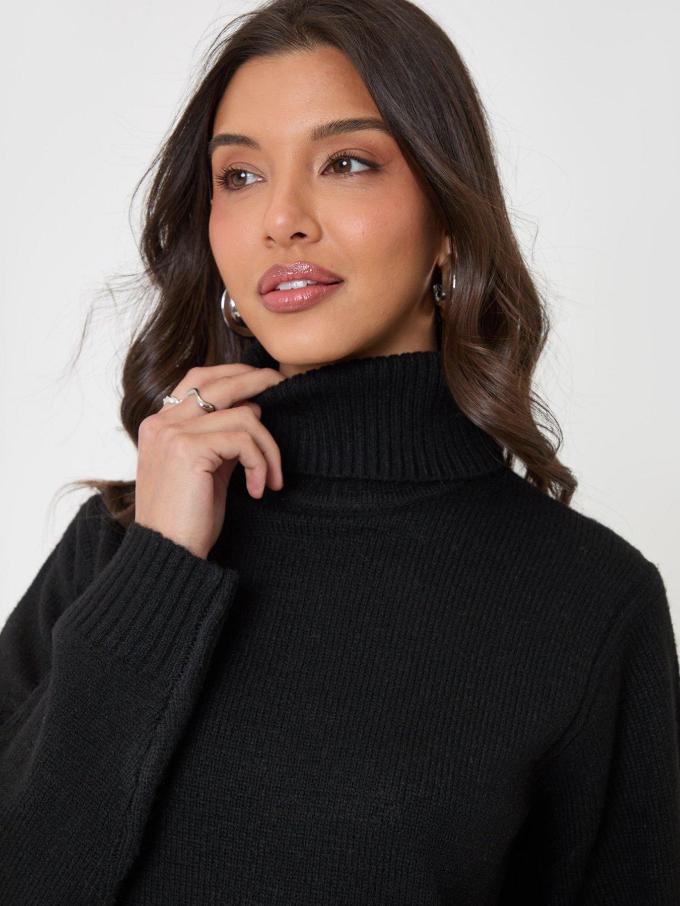 Image 4 of 4 of Threadbare Turtle Neck Mini Jumper Dress In Black