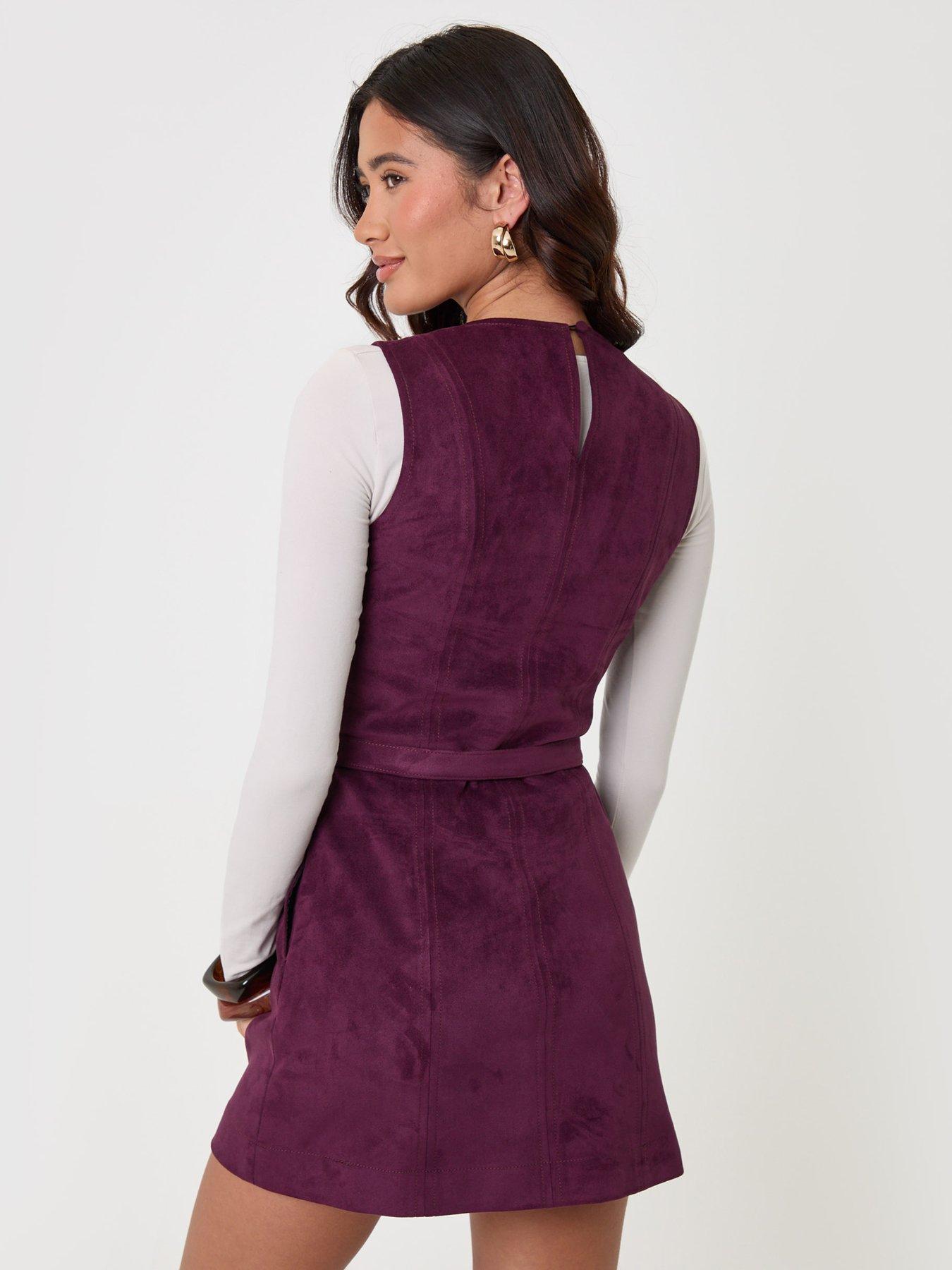 Image 2 of 4 of Threadbare Womens Belted Faux Suede Mini Dress - Plum