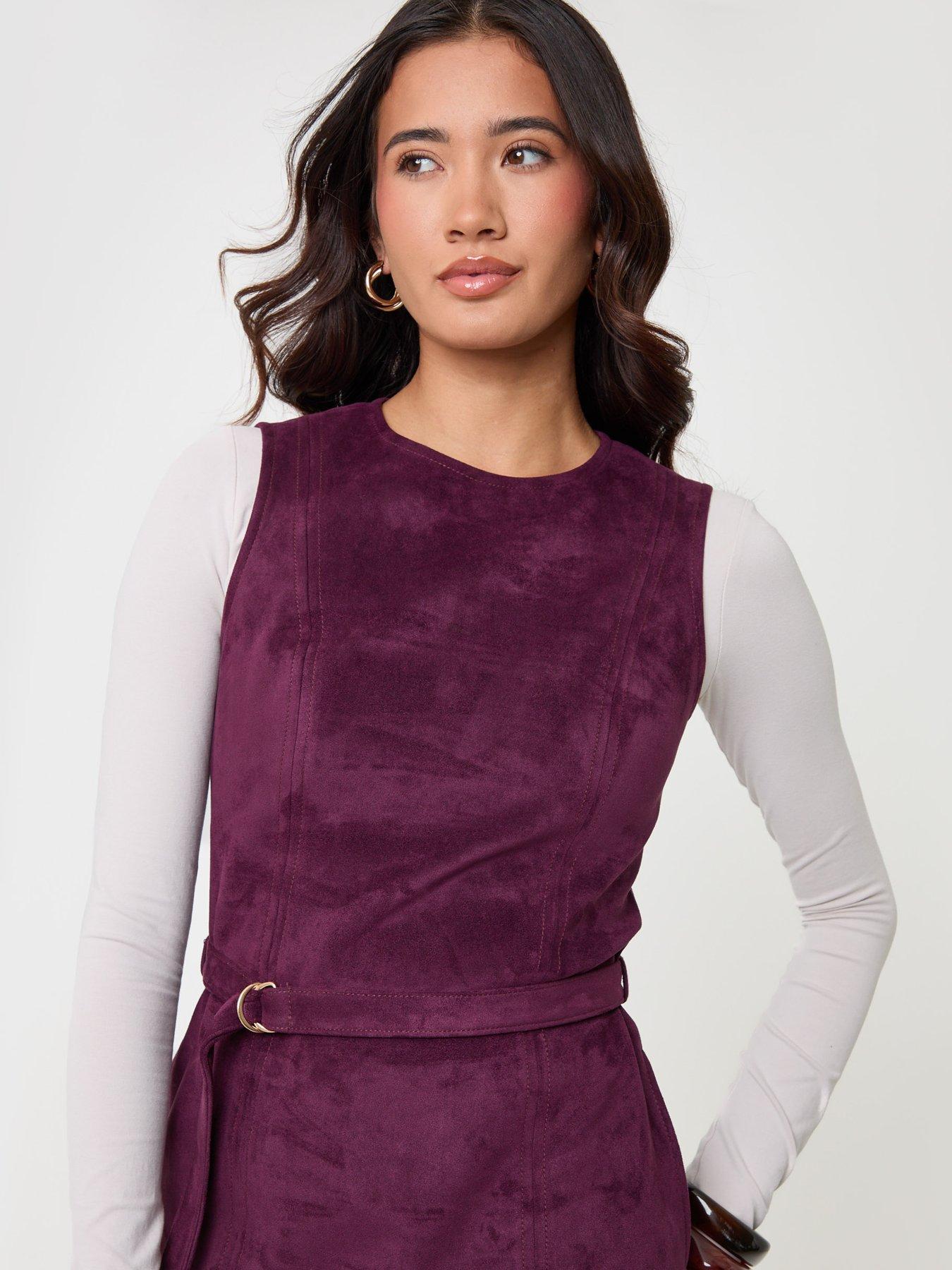 Image 4 of 4 of Threadbare Womens Belted Faux Suede Mini Dress - Plum